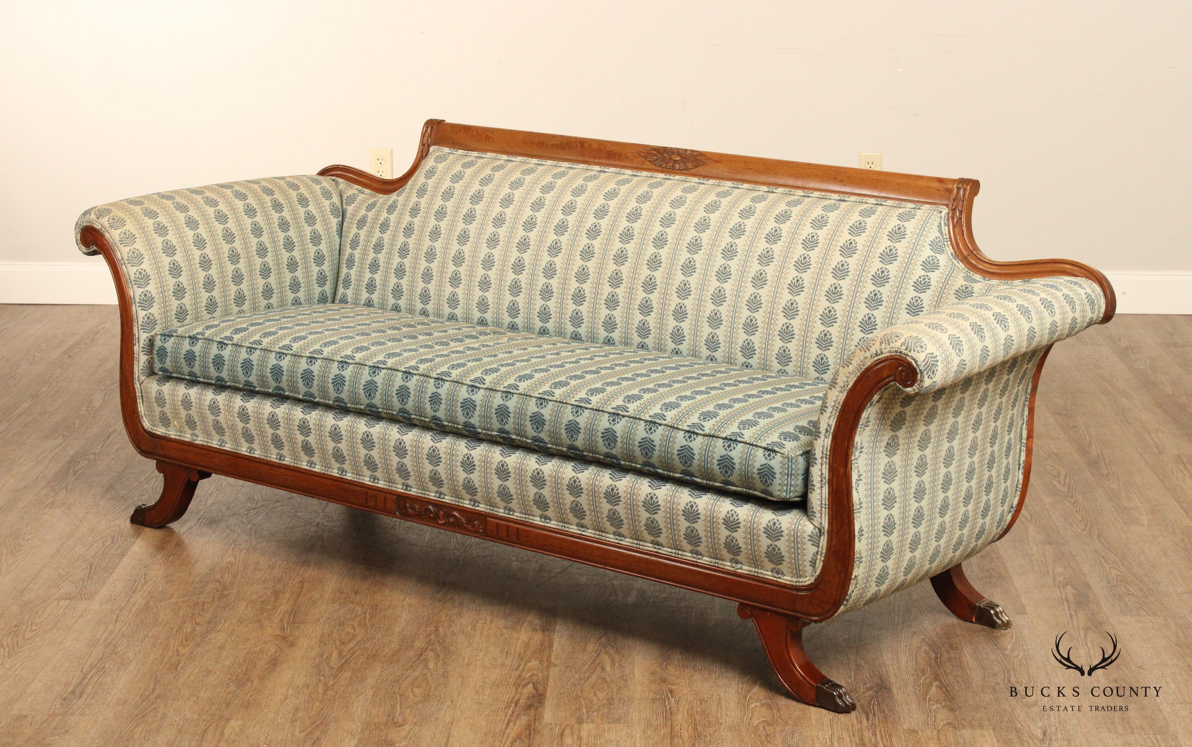 Duncan Phyfe Style Vintage Carved Mahogan Sofa