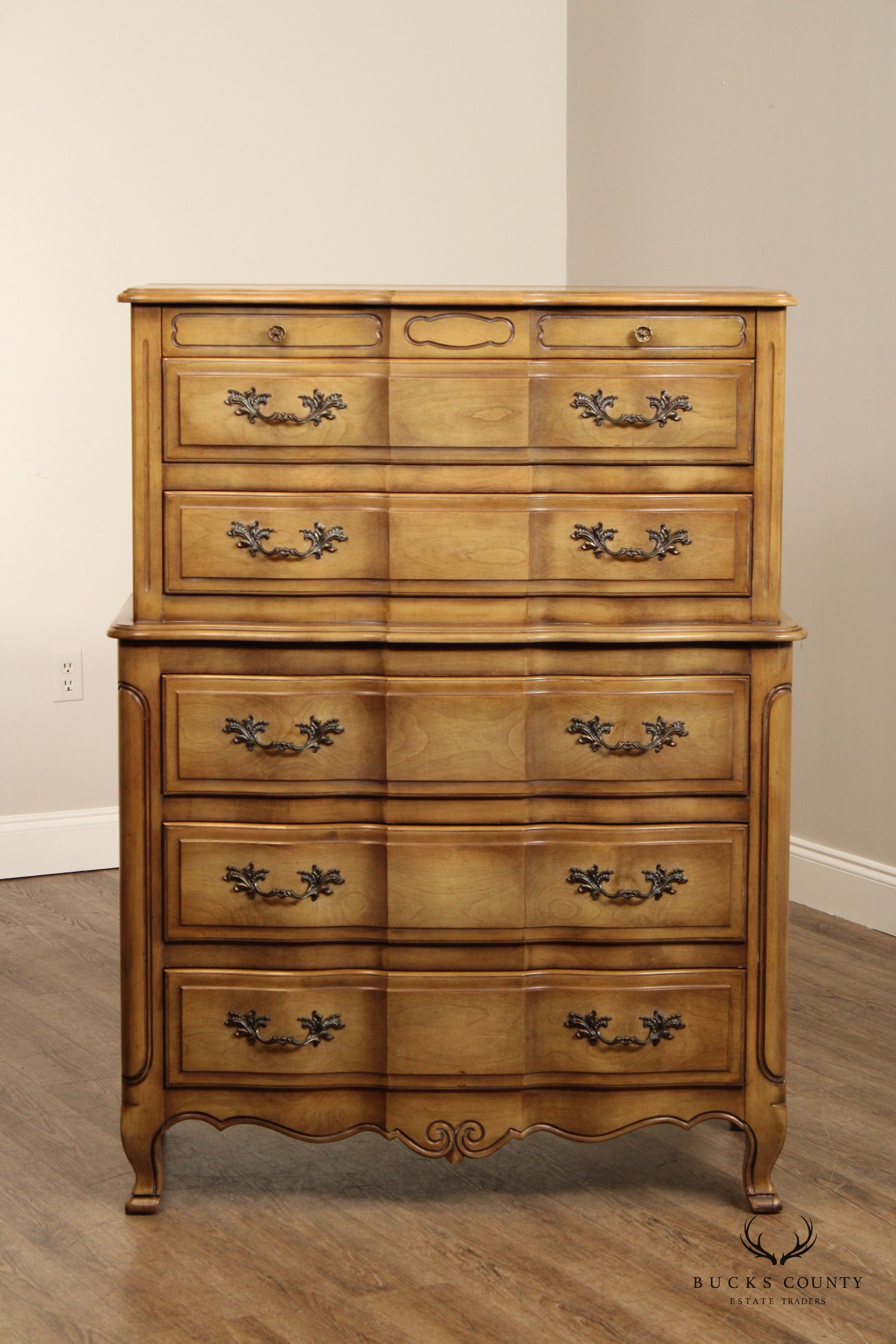 Fancher Vintage French Provincial Style Fruitwood Tall Chest