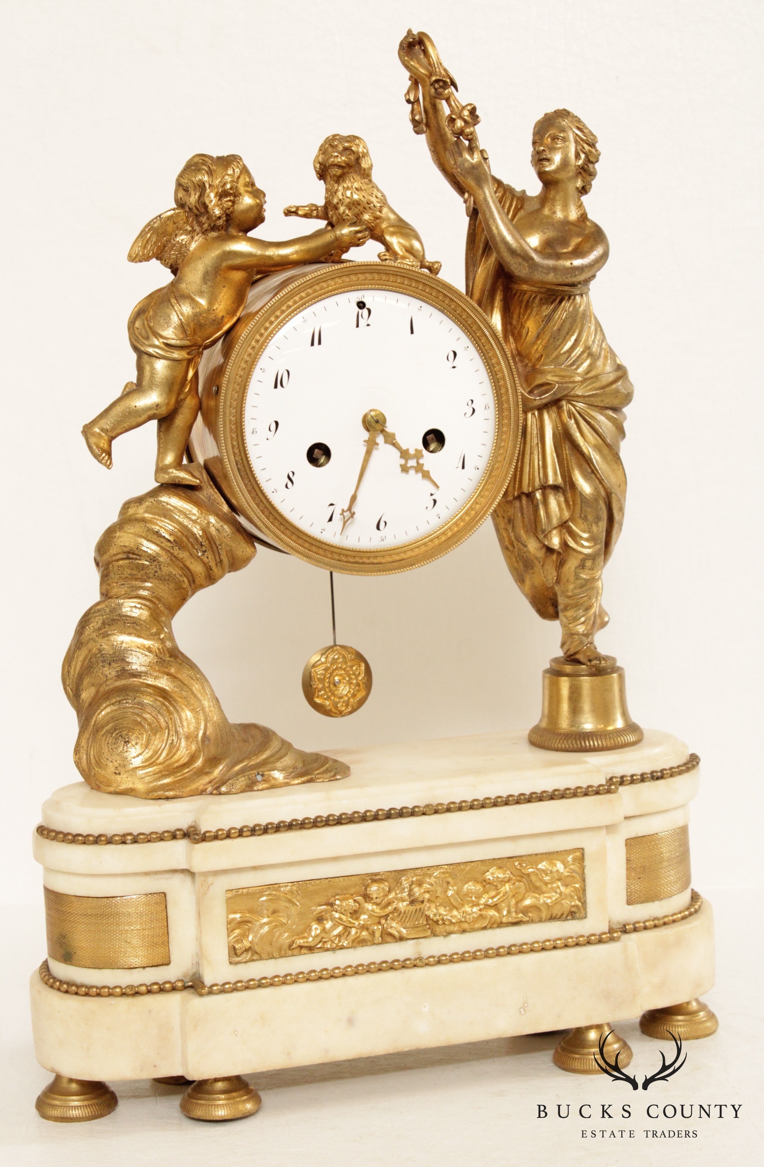 Louis XVI Style Figural Gilt-Bronze and Marble Mantel Clock