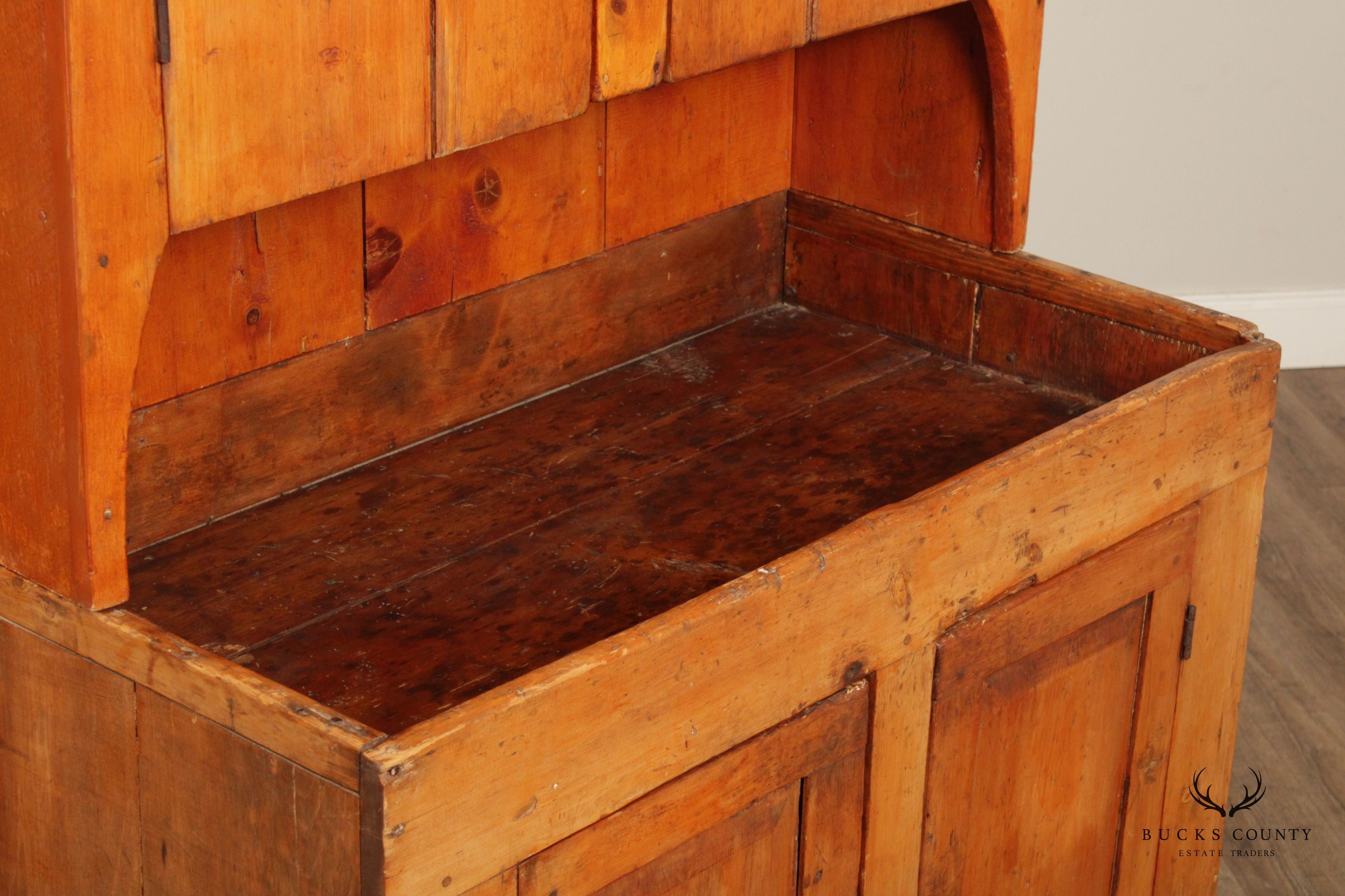 Antique Farmhouse Pine Dry Sink Hutch Cabinet