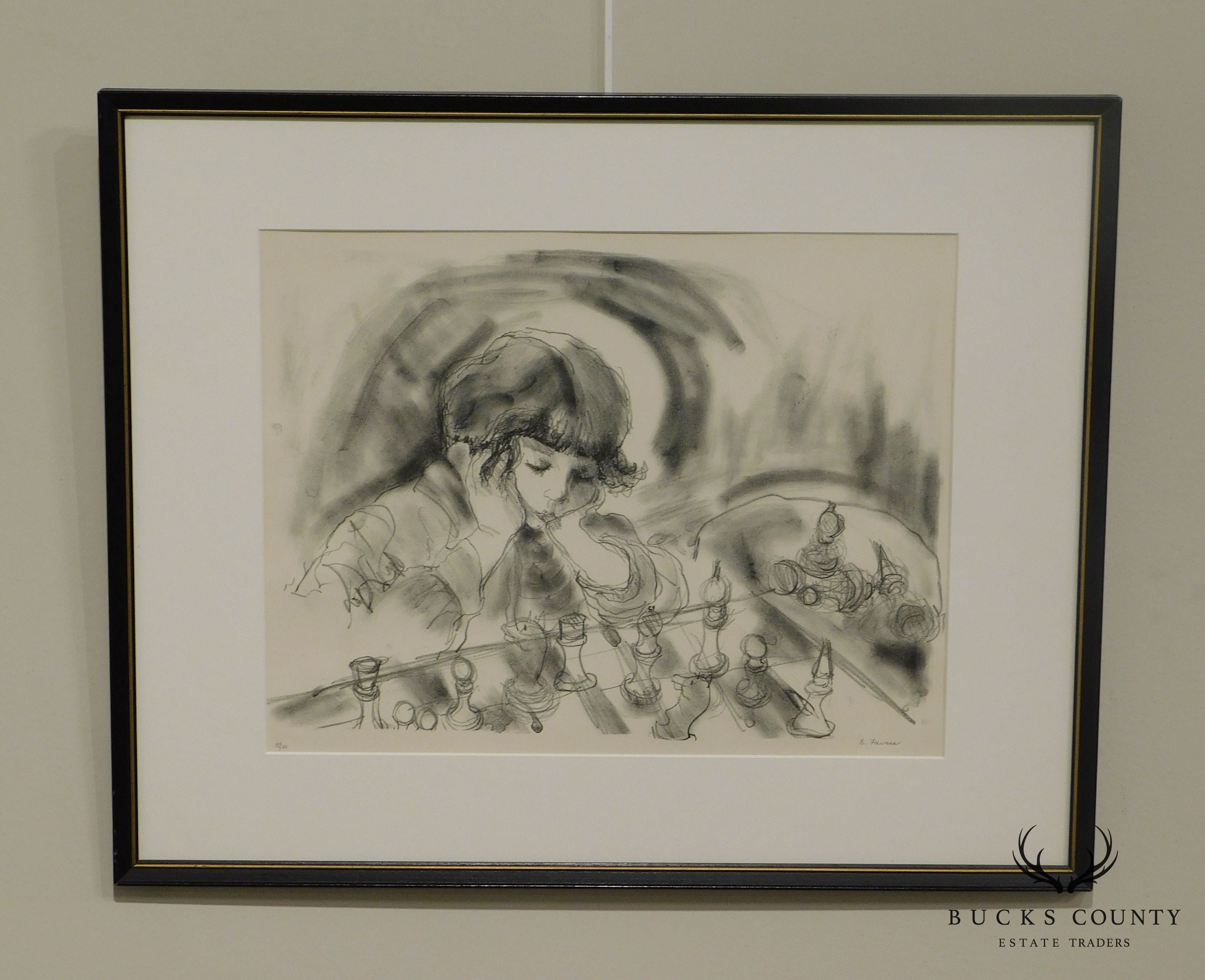 Evelyn Favus Lithograph, Child Playing Chess Signed & Numbered in Pencil 15/20