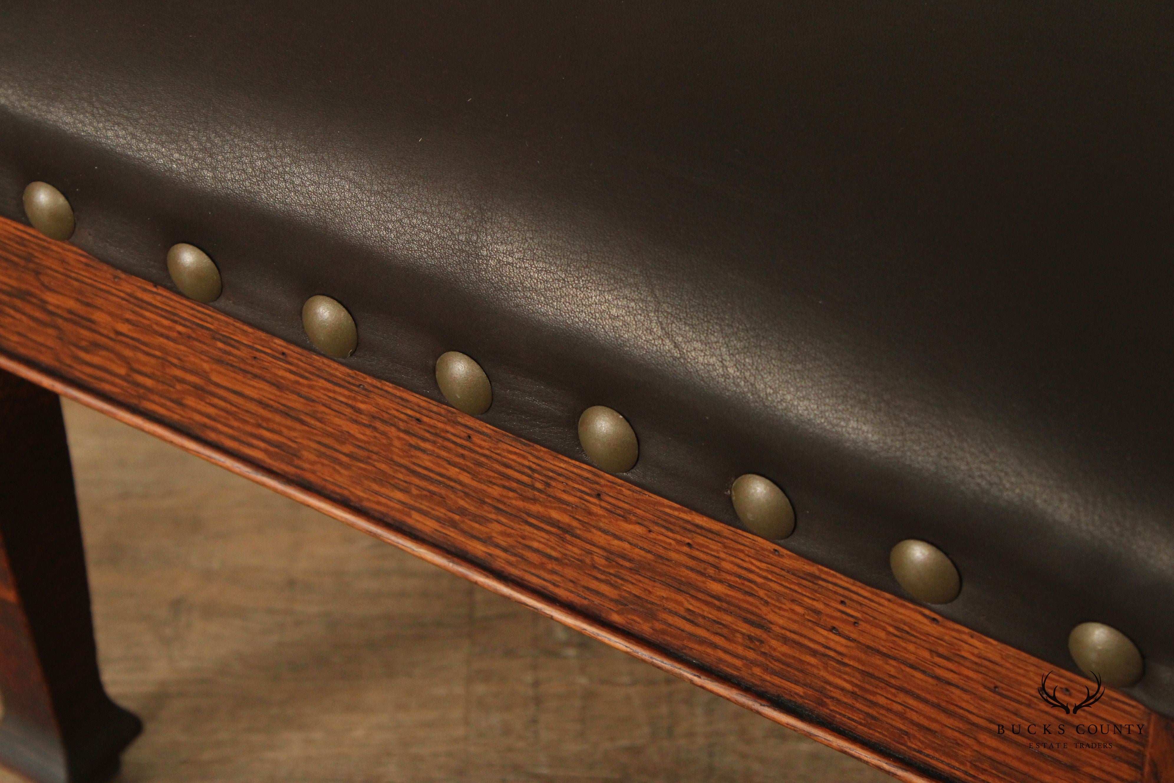 ANTIQUE MISSION OAK AND LEATHER FOOTSTOOL