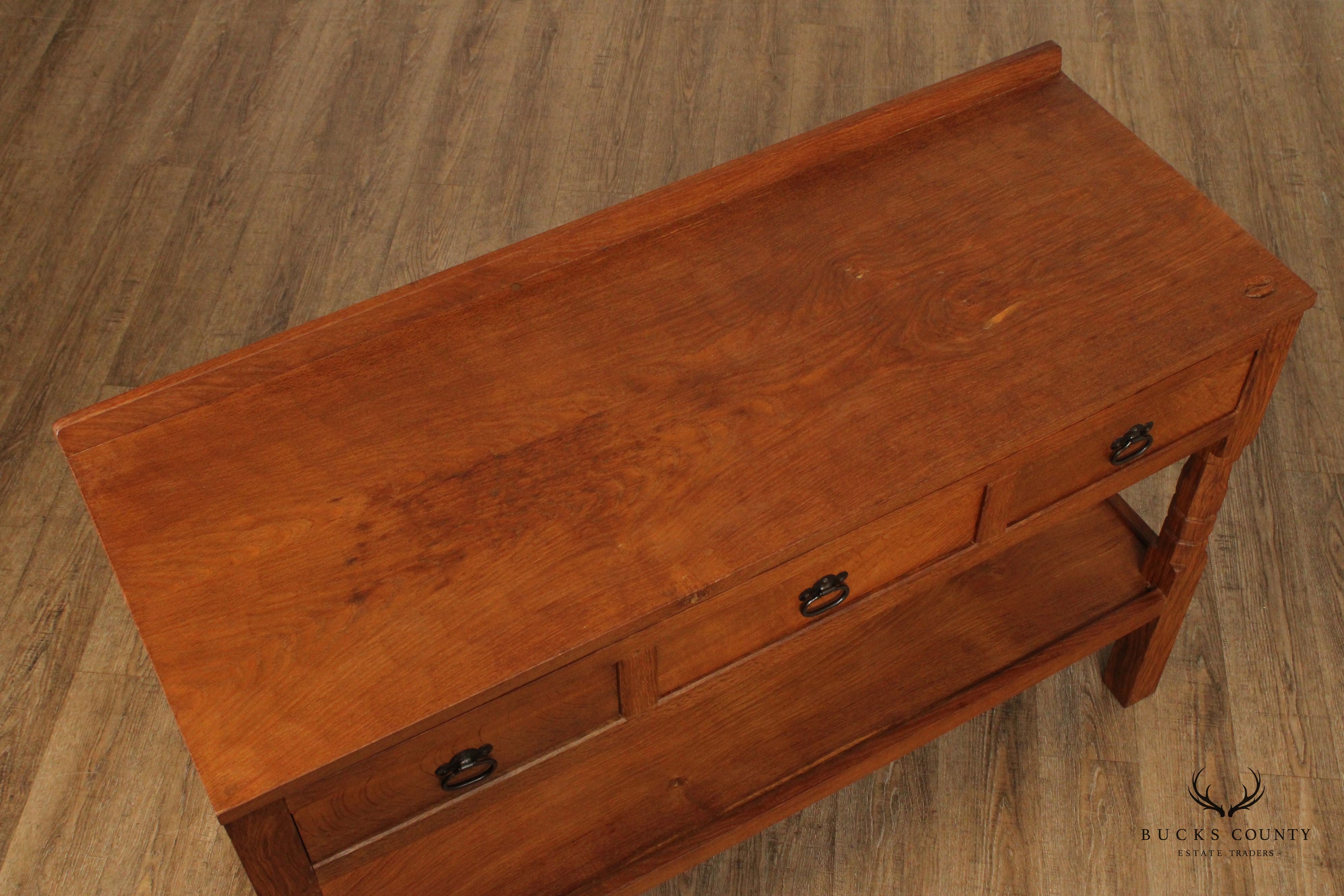 Derek Slater 'Fishman' Arts And Crafts Style Carved Oak Server