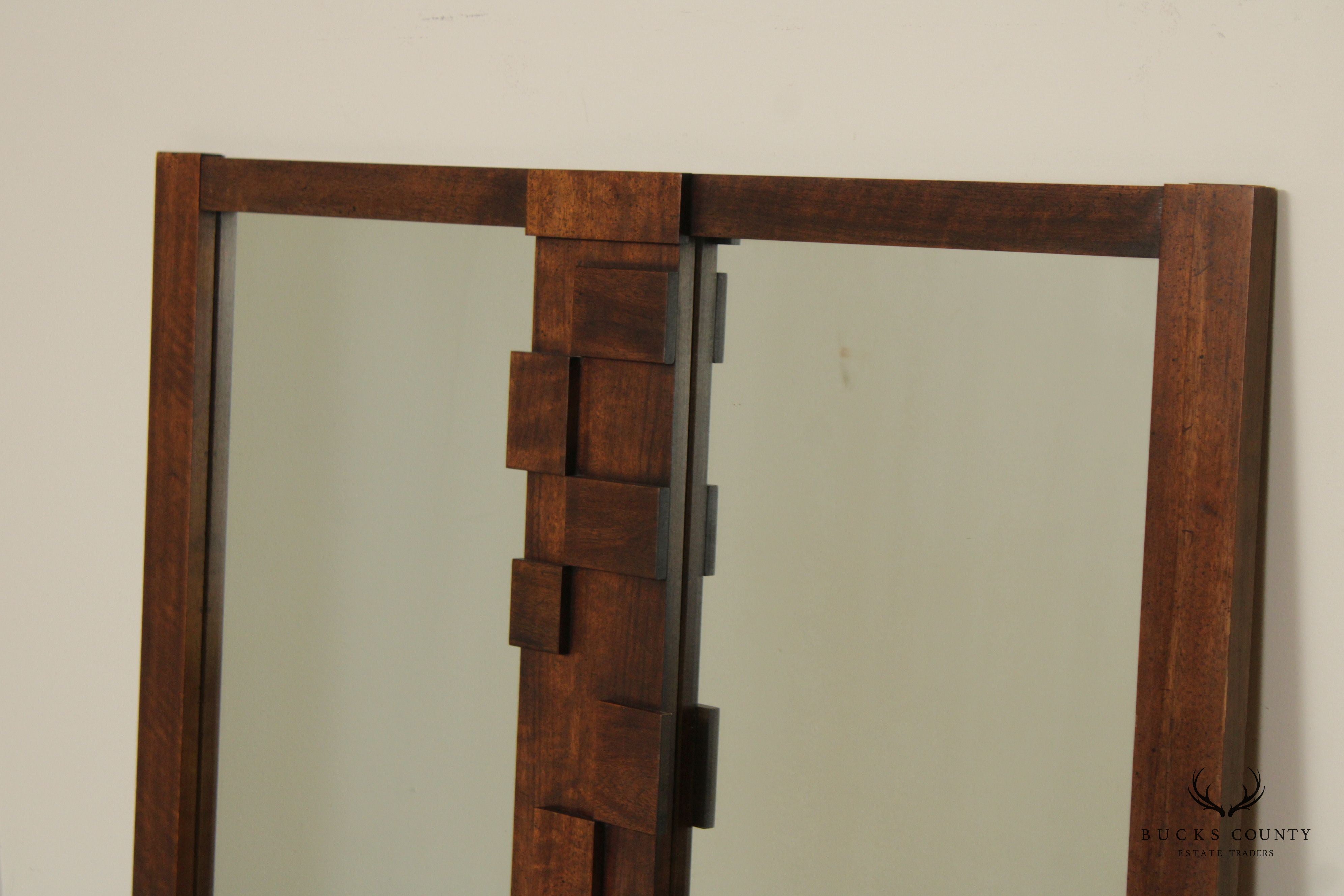 LANE VINTAGE BRUTALIST MID CENTURY WALNUT STACCATO DOUBLE MIRROR