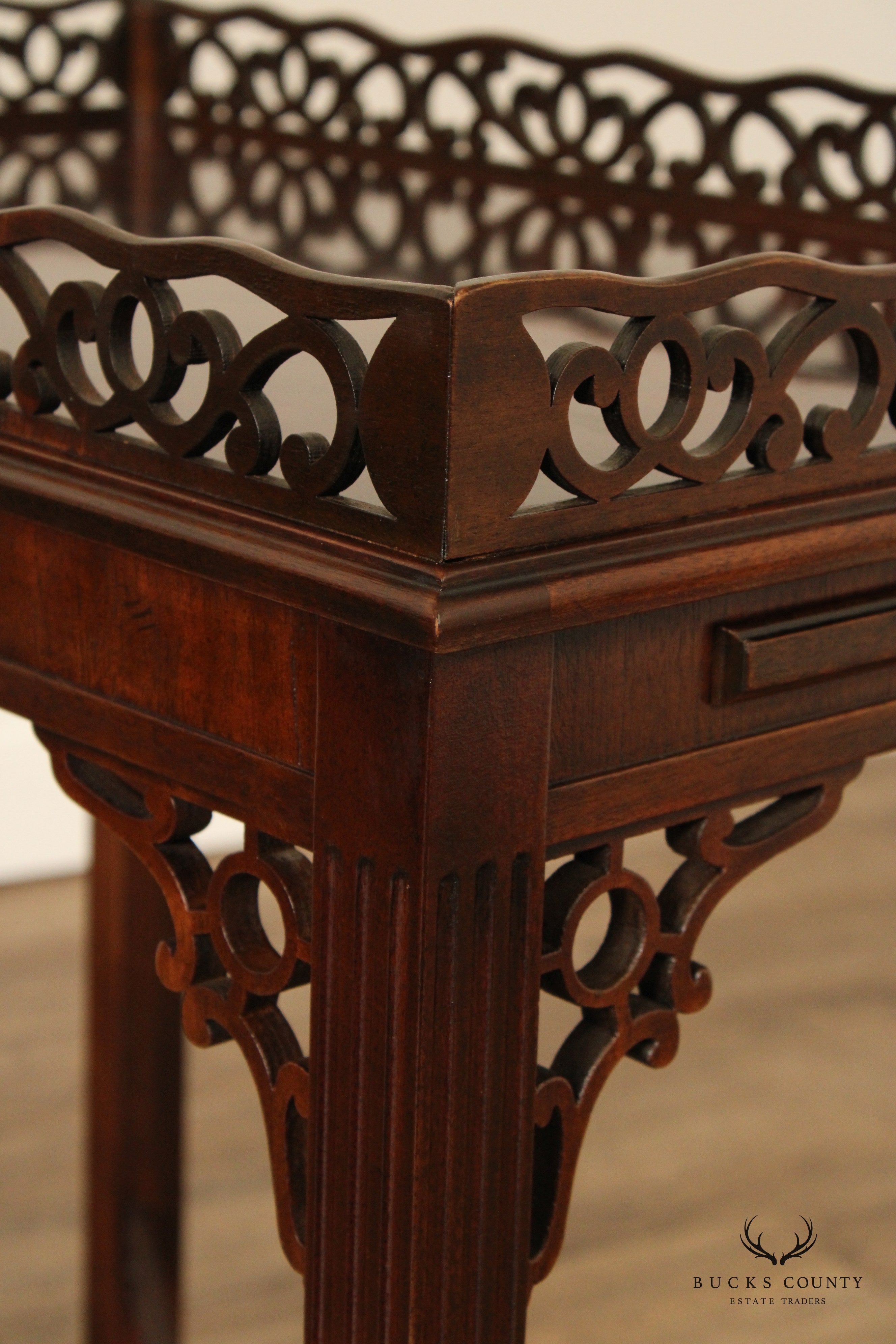 Chinese Chippendale Style Carved Mahogany Tea Table