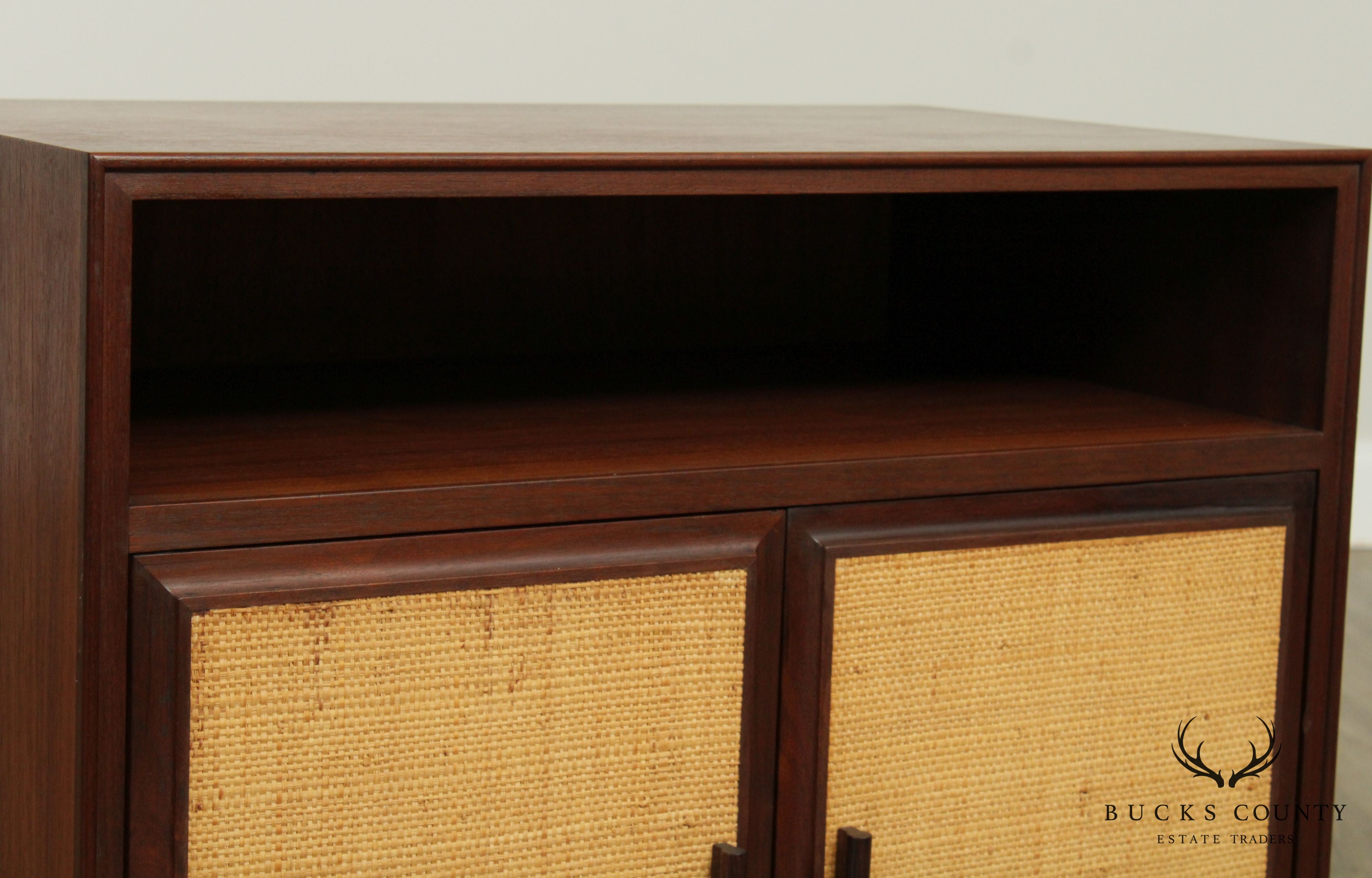 Arne Vodder for Vamo Danish Modern Pair Teak, Cane Door Nightstands