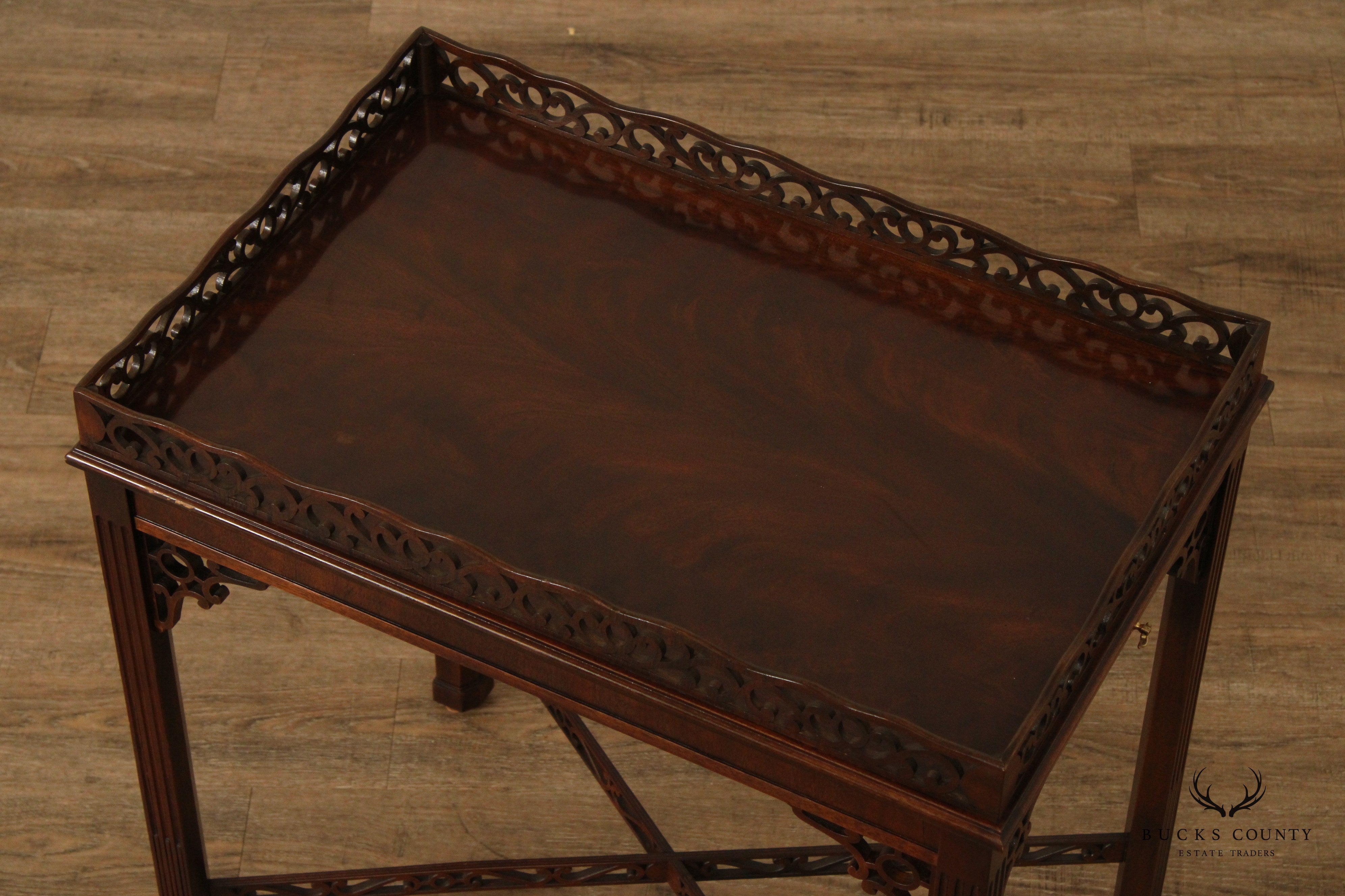 Chinese Chippendale Style Carved Mahogany Tea Table