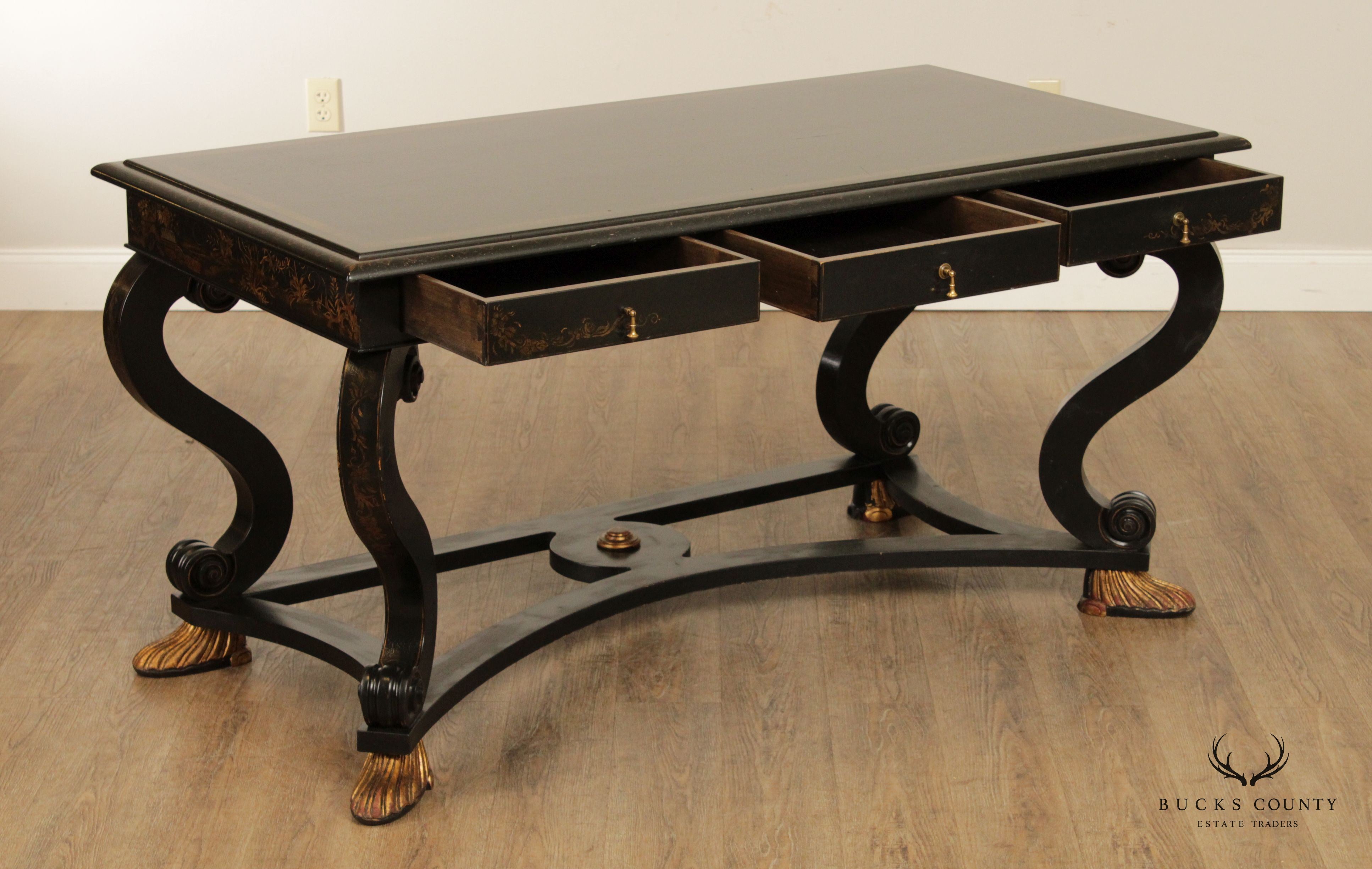 William Switzer Regency Style Chinoiserie Decorated Three Drawer Writing Desk