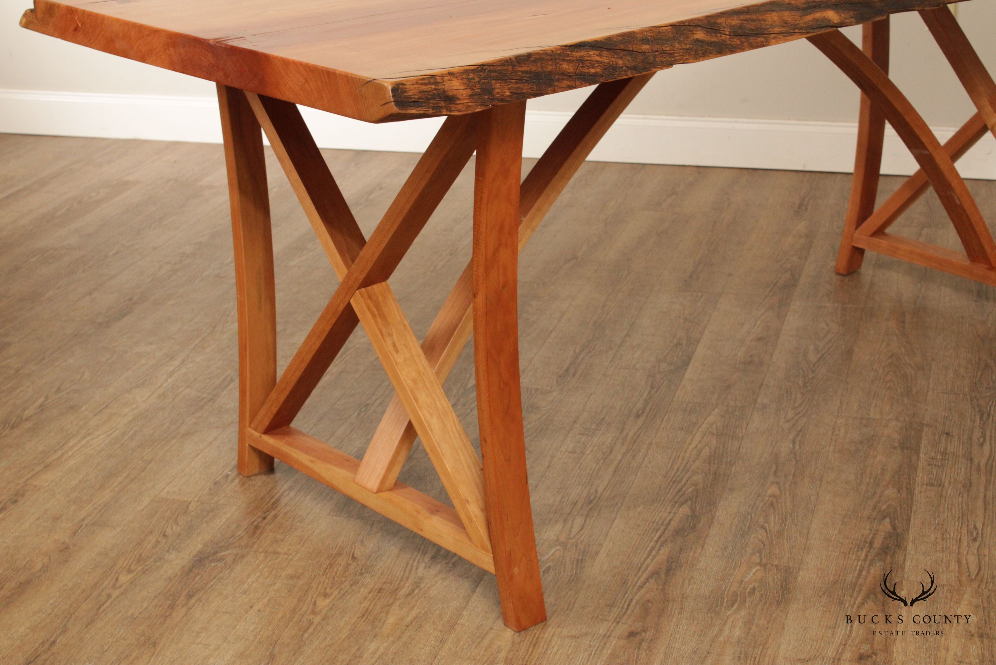 Hand Crafted Live Edge Cherry Farmhouse Dining Table with Benches