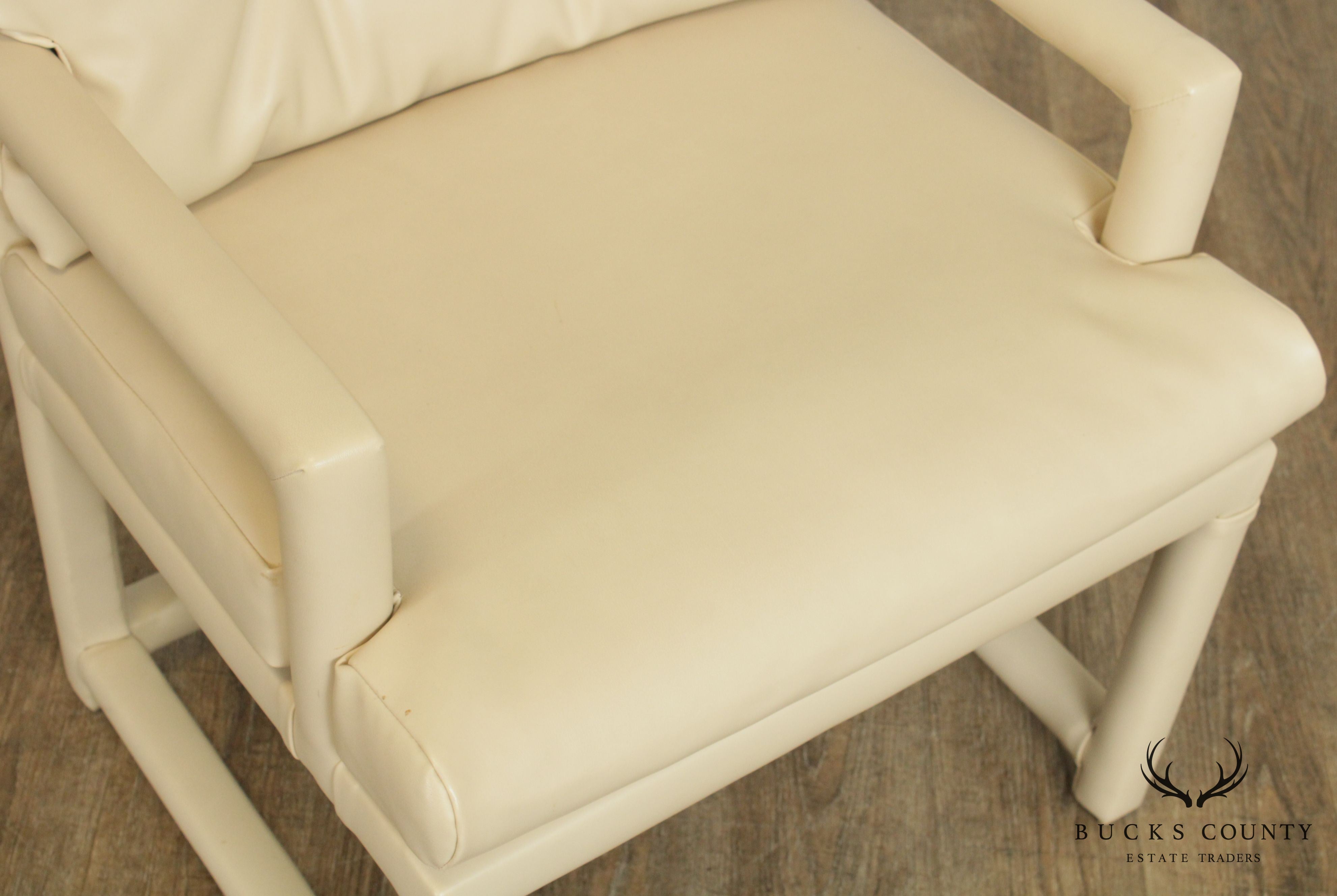 Mid Century Set 8 Tufted Leather Back Parsons Dining Chairs