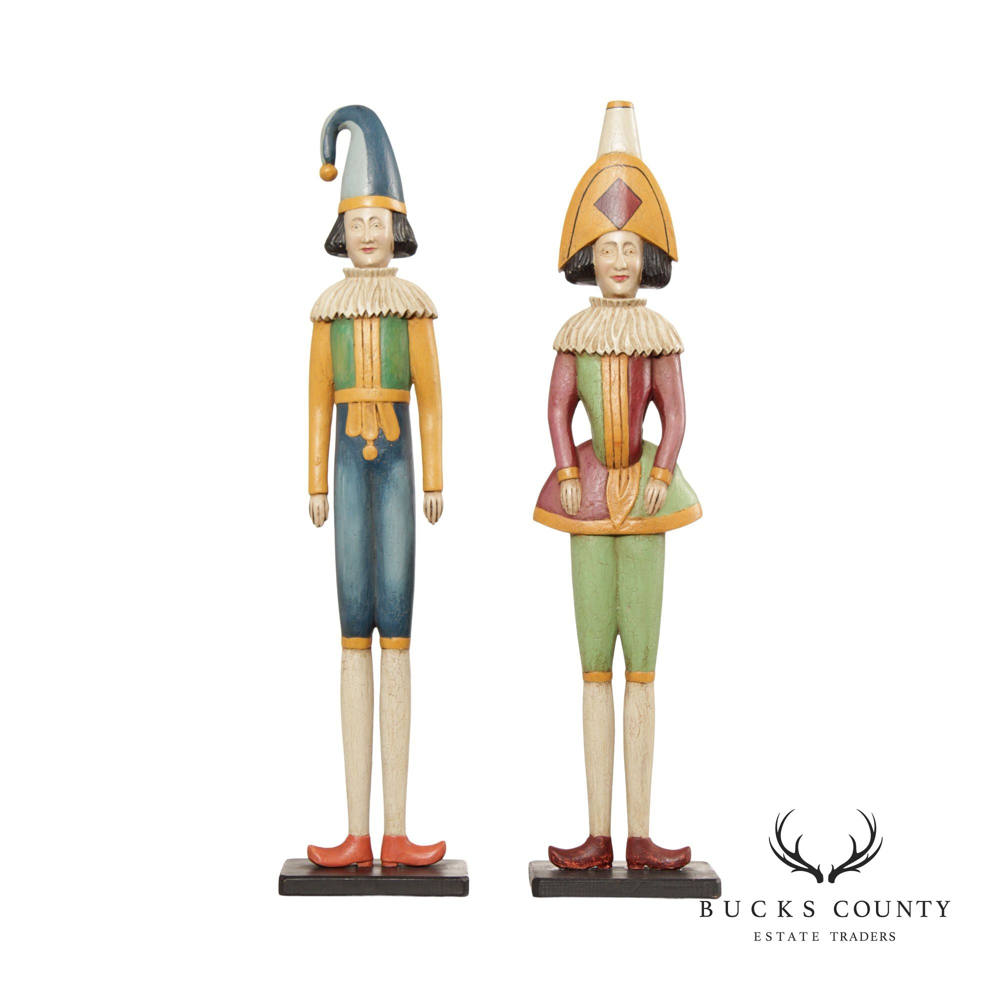 Vintage Folk Art Carved and Hand Painted Punch and Judy Figurines