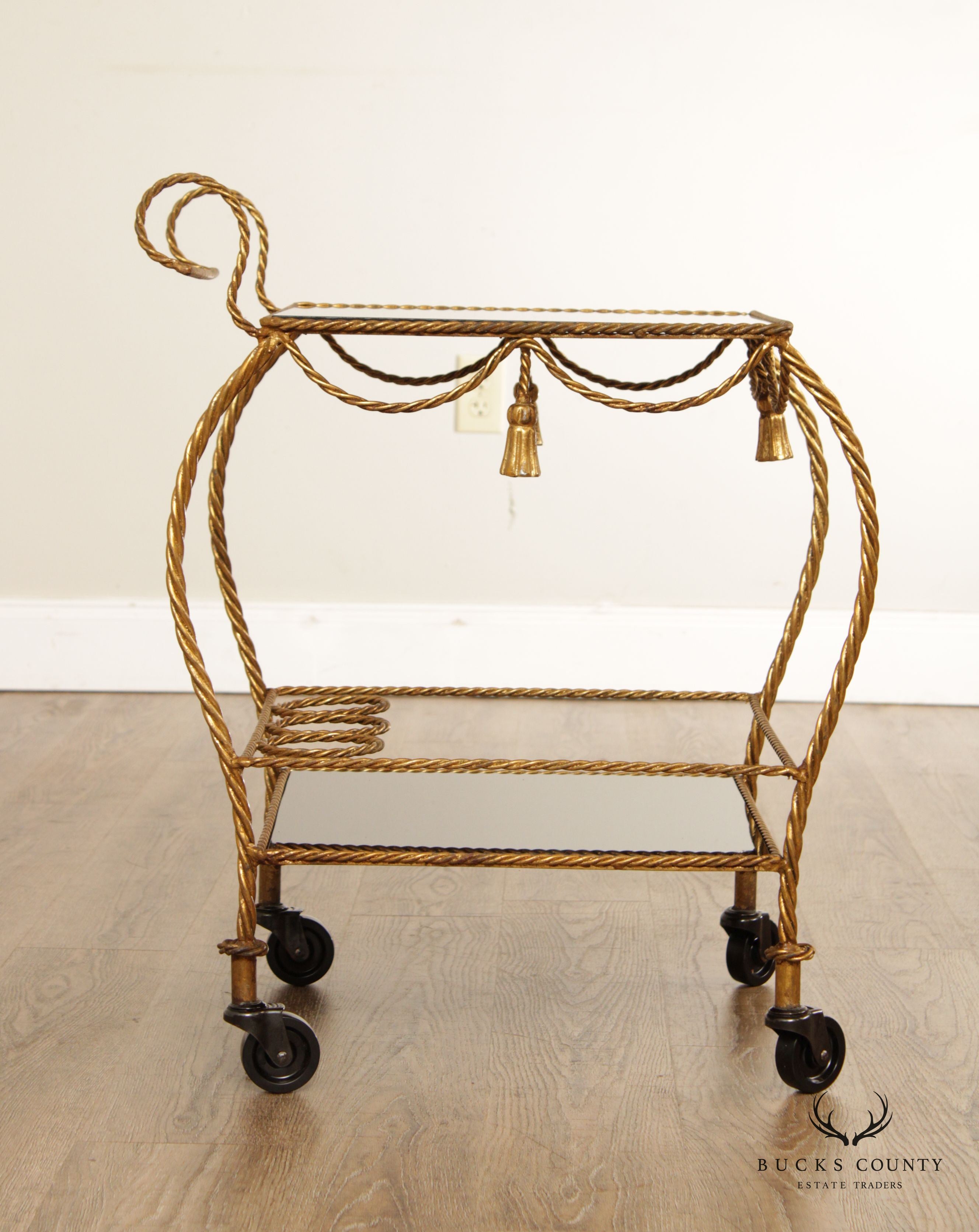 Edward P. Paul Italian Hand Forged Gilt Metal Corda Bar Cart Serving Trolley
