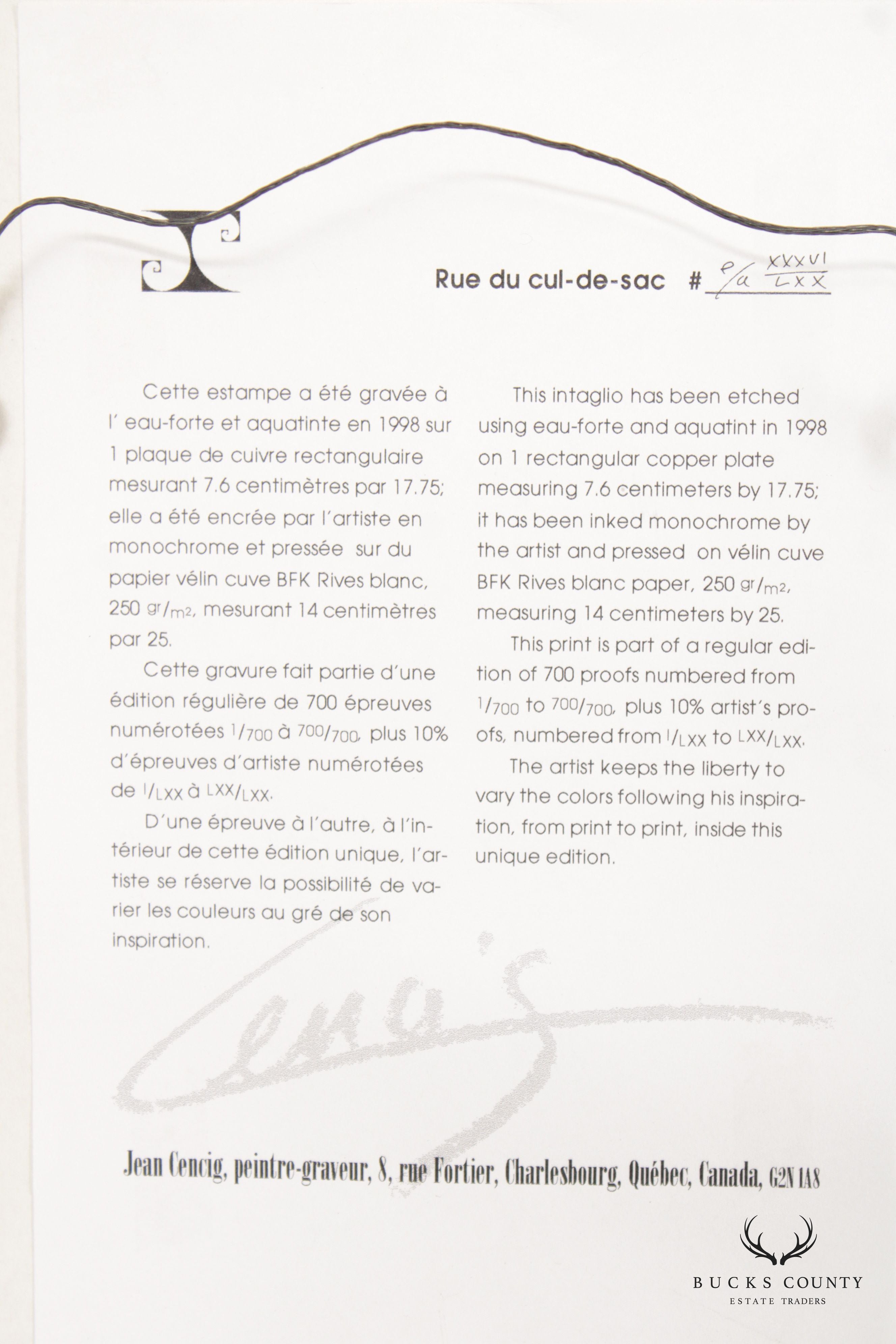 Jean Cencig 'Rue Du Cul-De-Sac' Framed Artist Proof Print