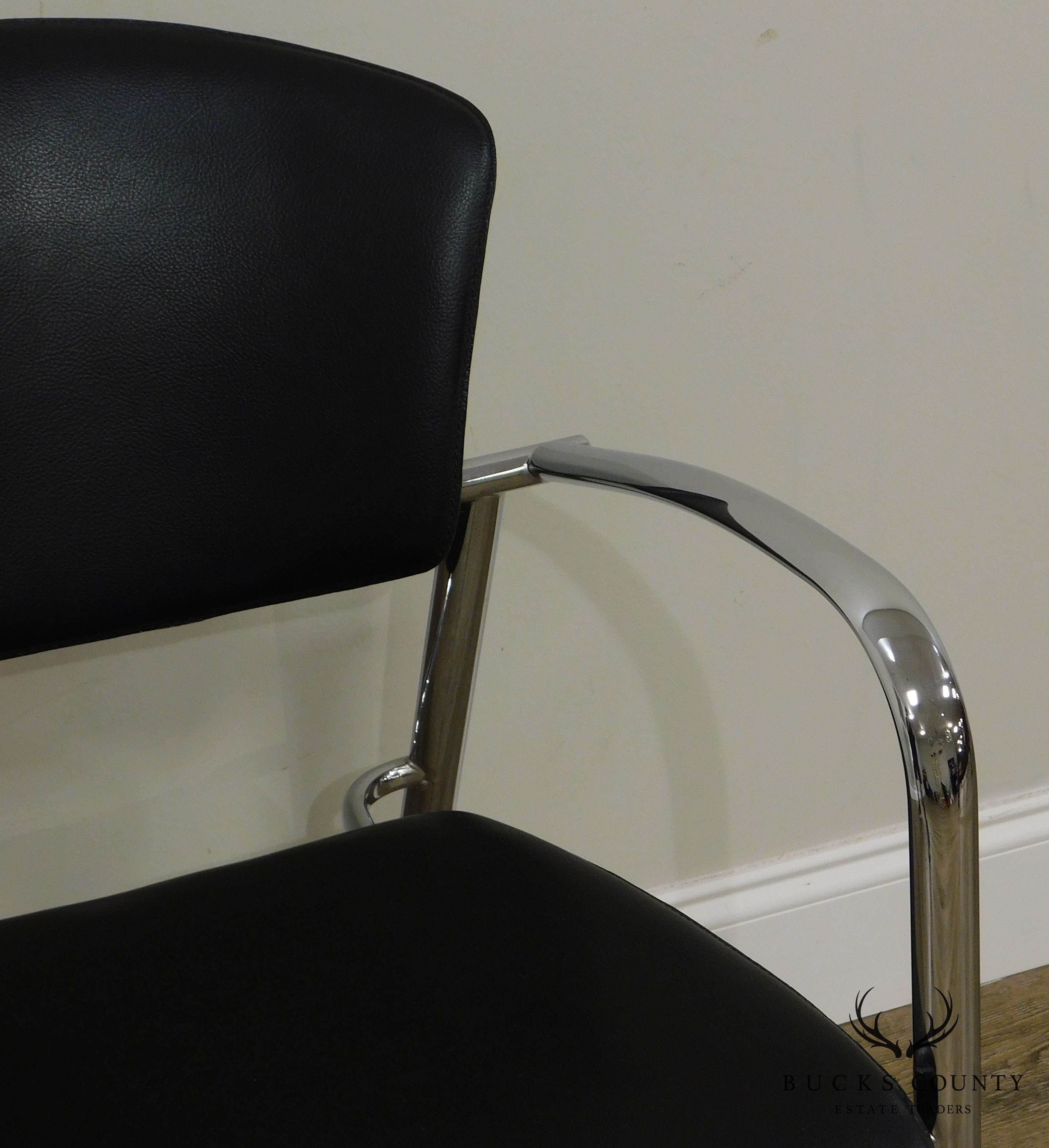 Brayton International Collection Steelcase Pair Chrome & Black Leatherette Armchairs