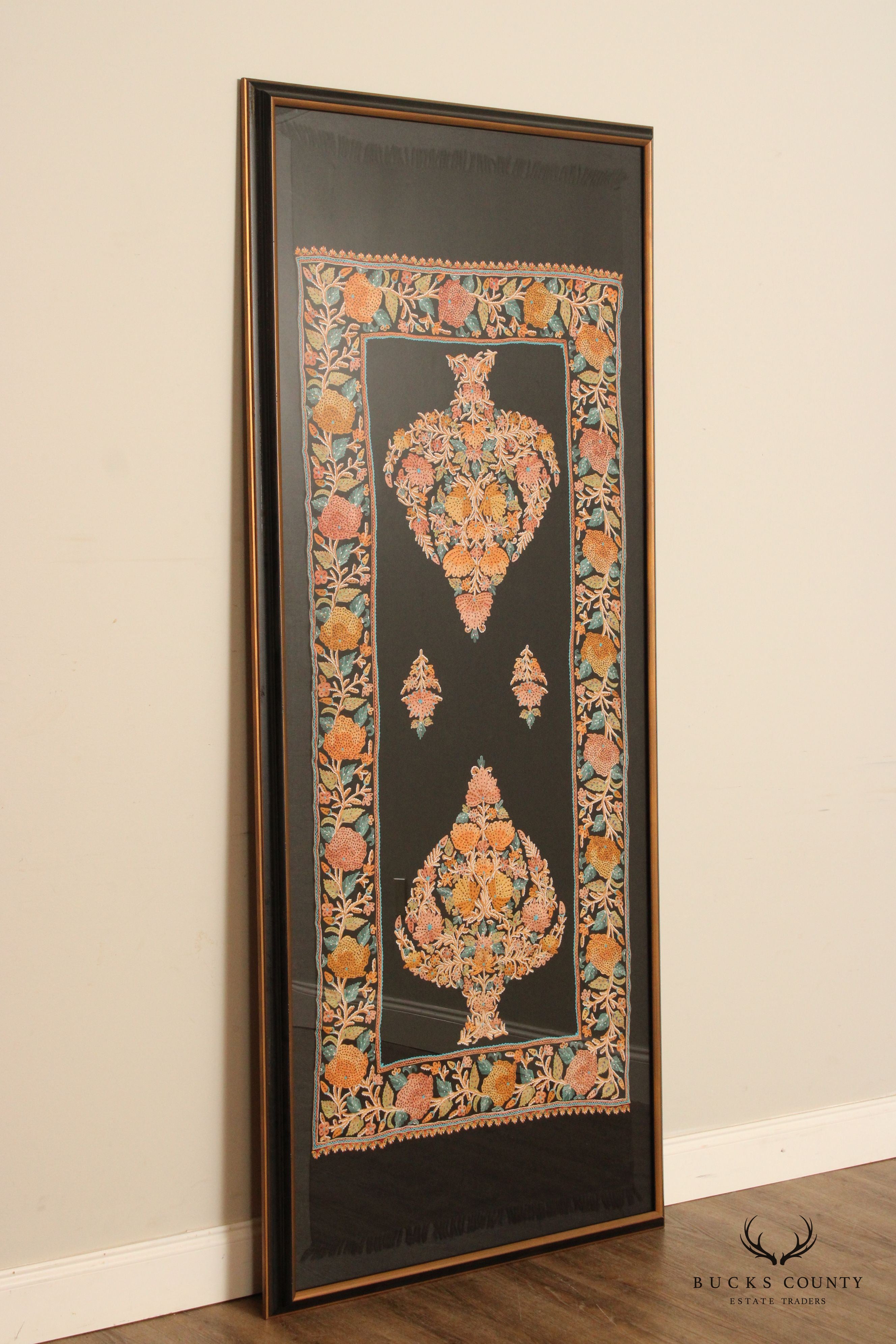 Kashmiri Style Hand Embroidered Crewel Framed Textile