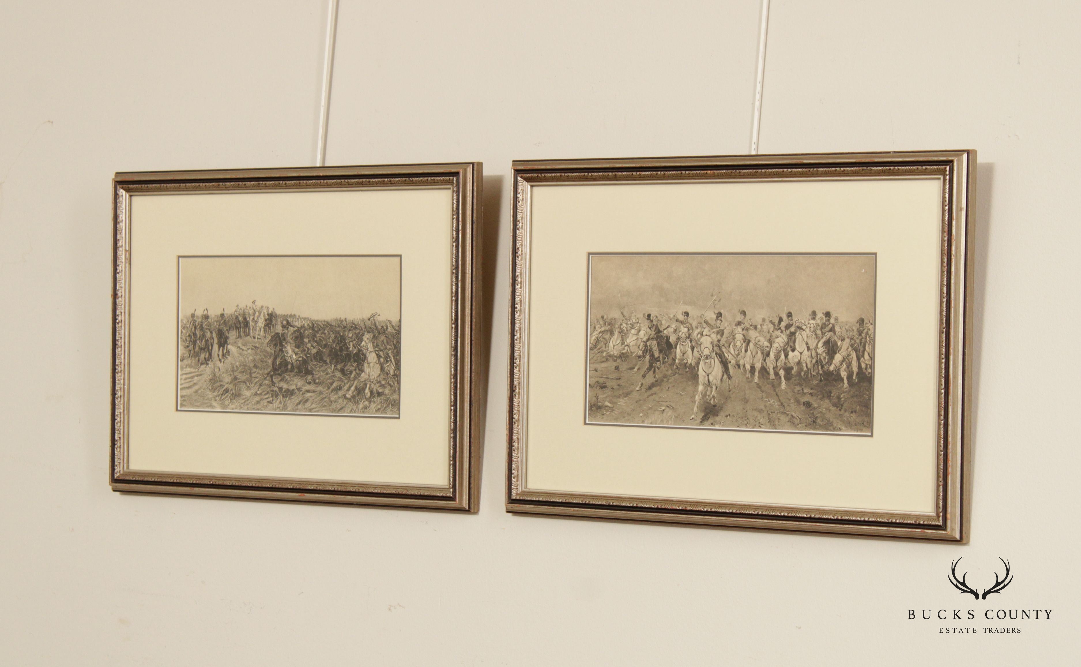 Vintage Pair Napoleonic Wars Fine Art Prints, Custom Framed