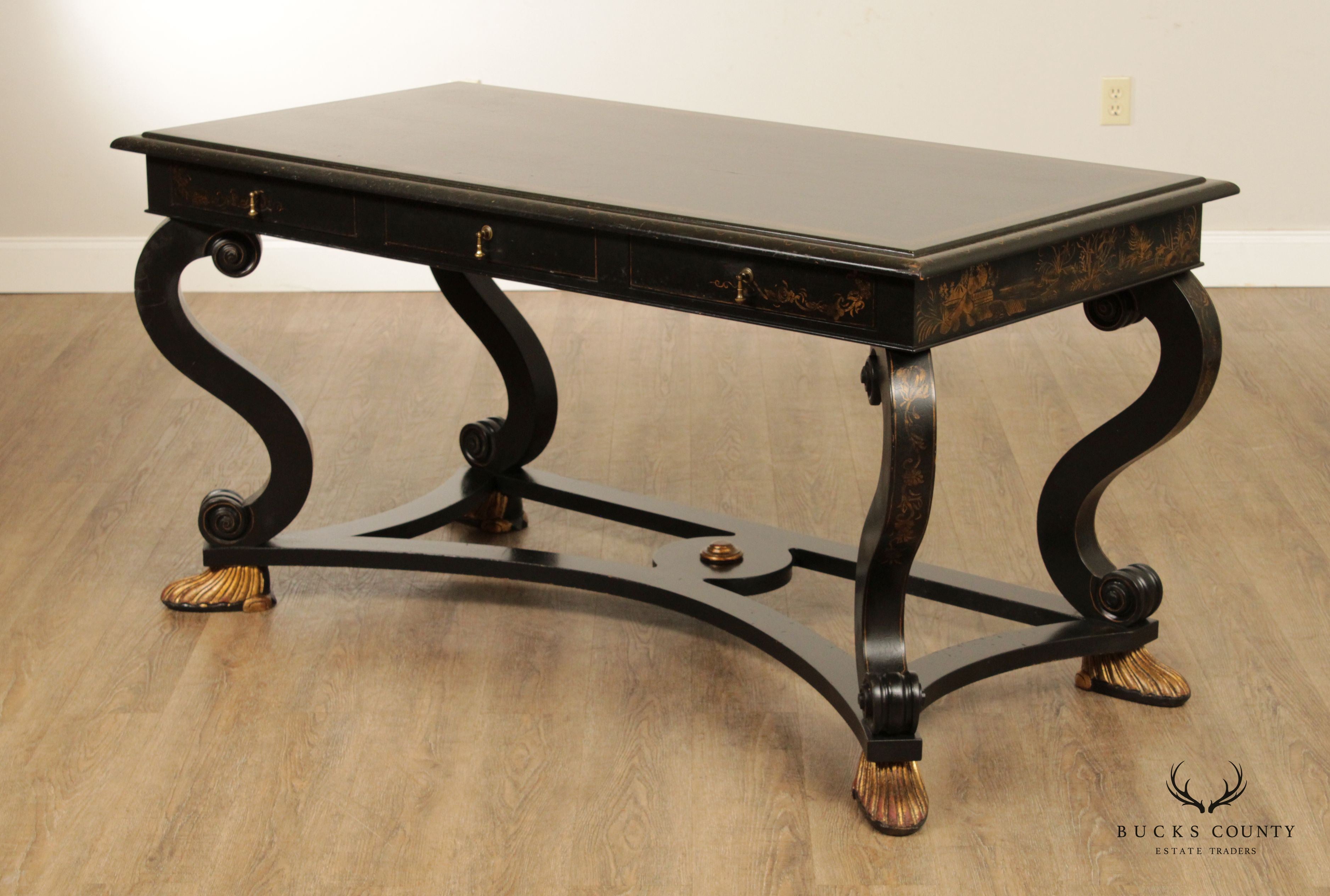 William Switzer Regency Style Chinoiserie Decorated Three Drawer Writing Desk