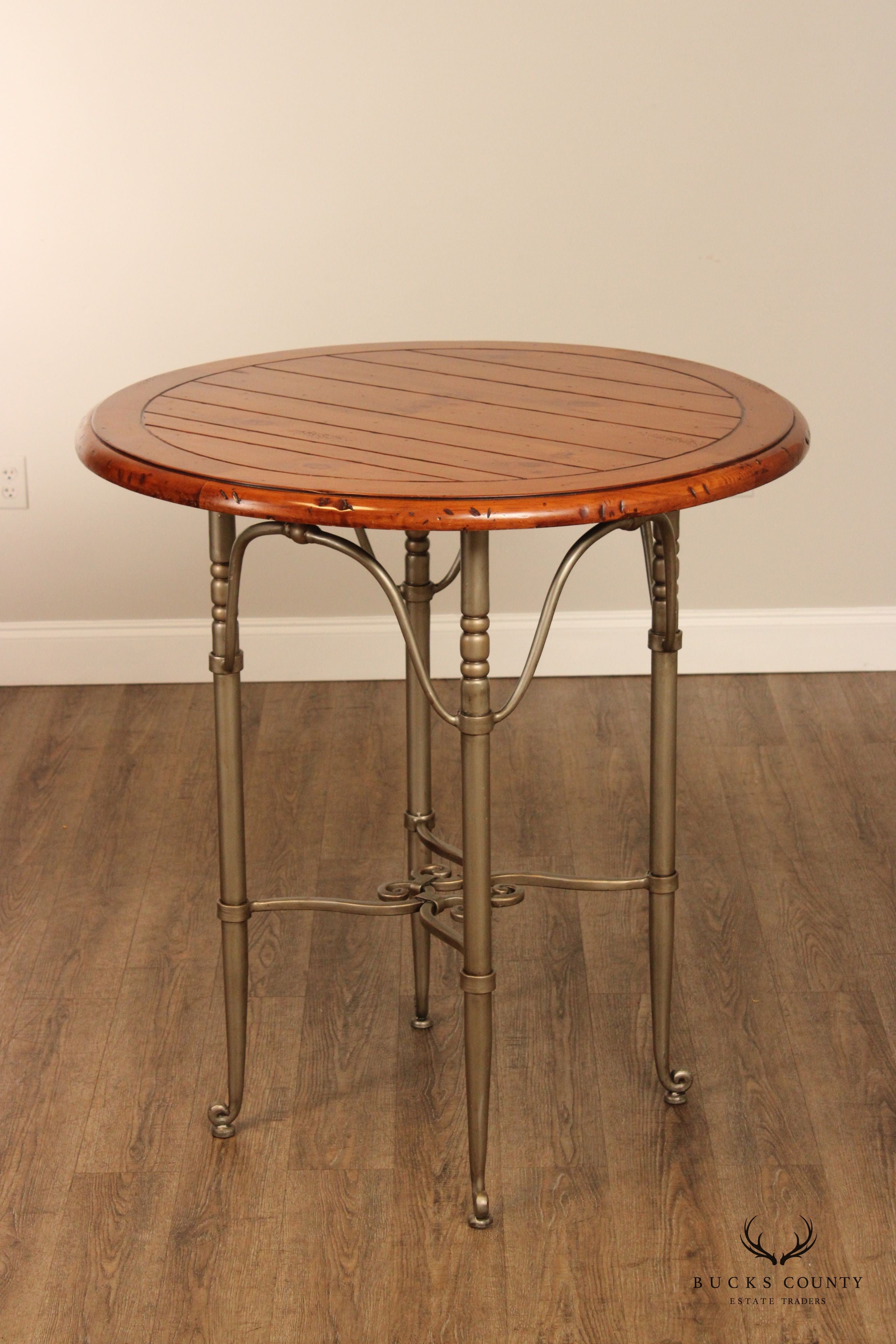 French Style Pine Top Iron Base Pub Table