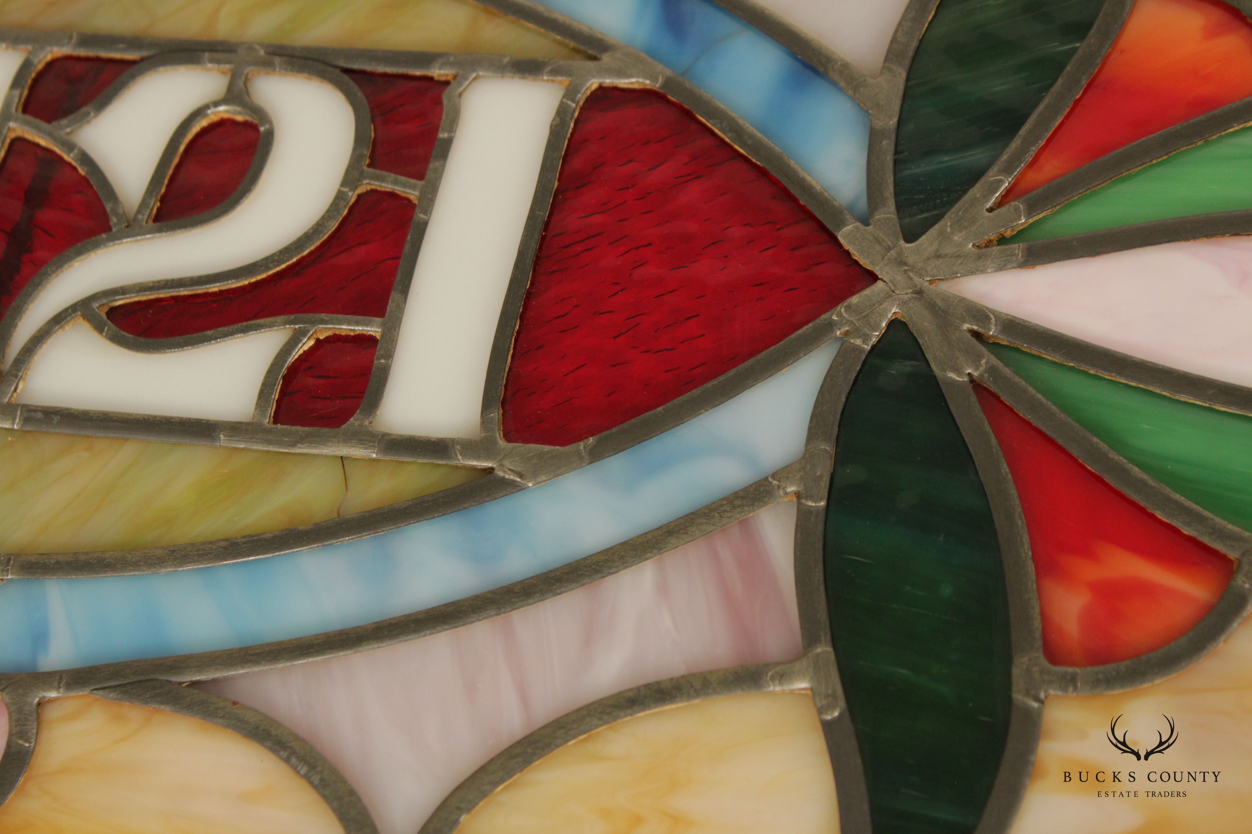 Vintage Stained Glass Transom Window or Hanging Decor