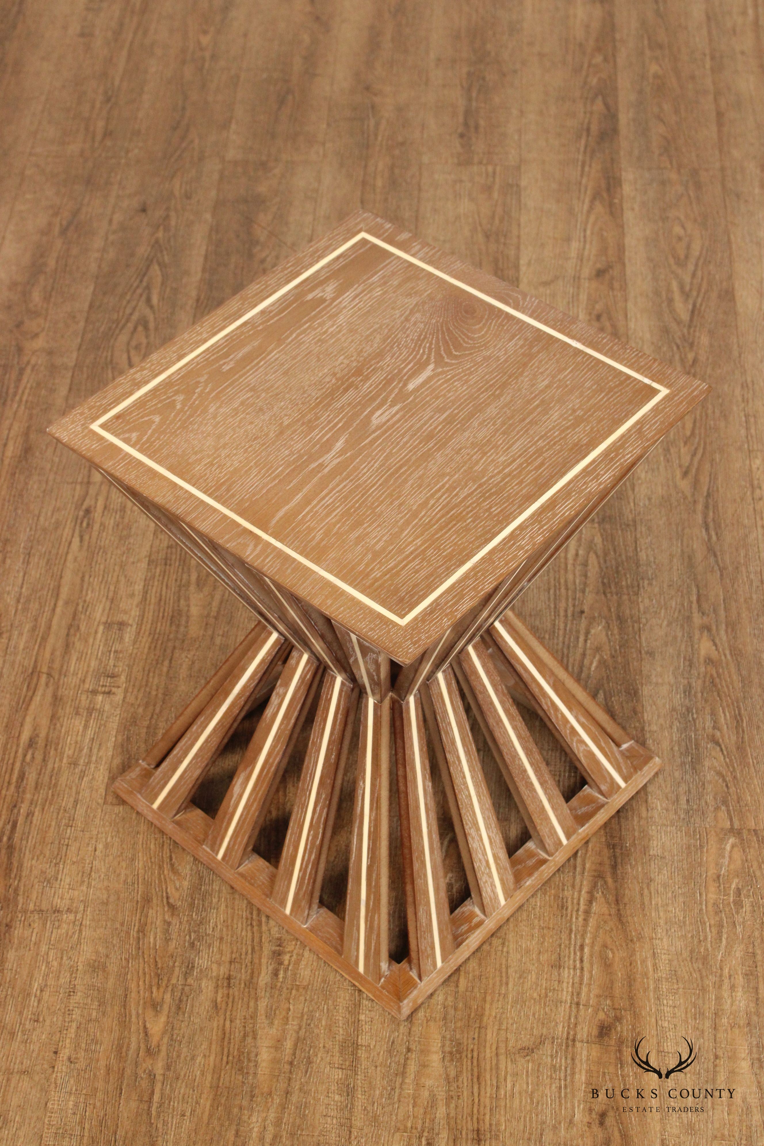 Contemporary Geometric Inlaid Oak Side Table