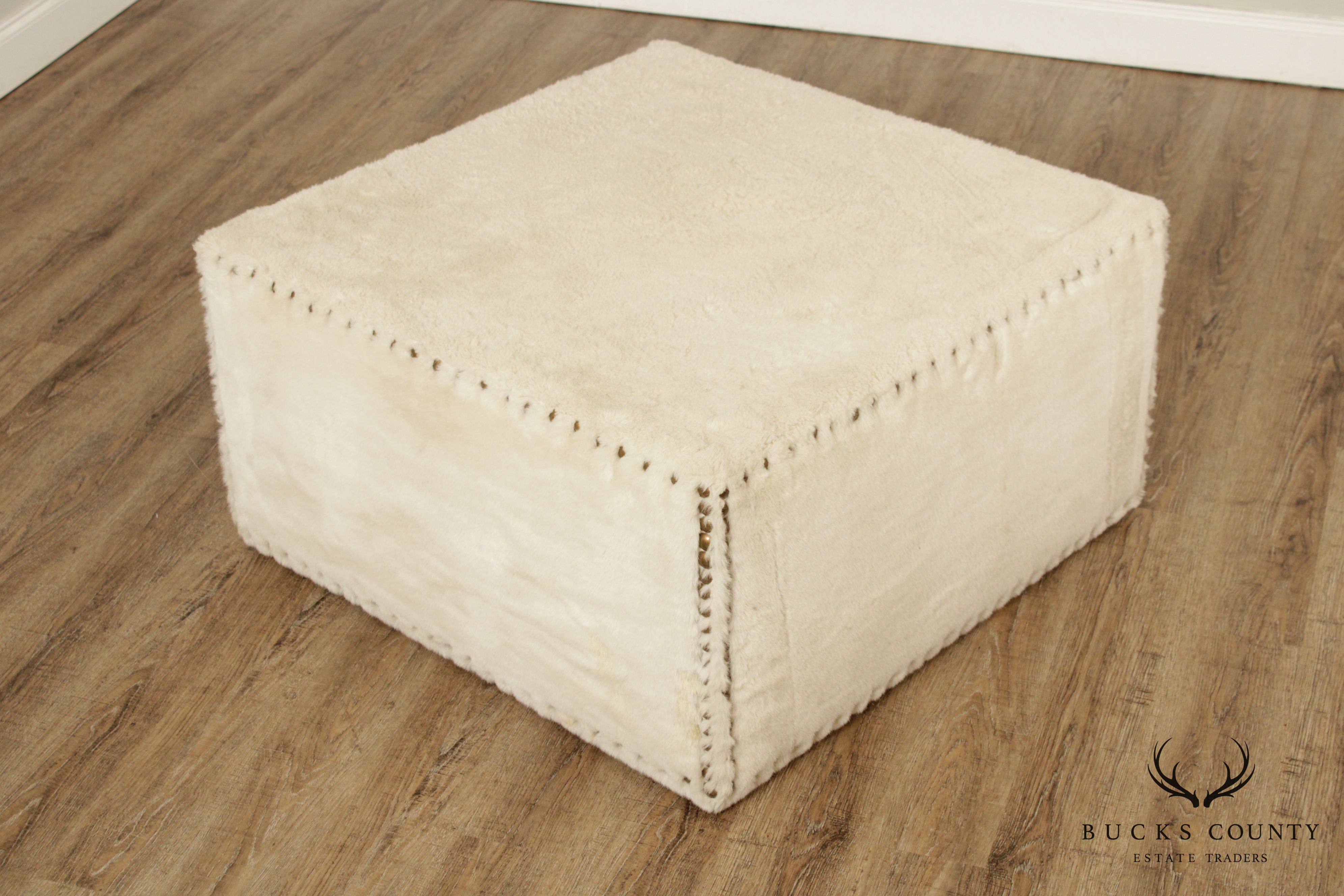 Quality White Faux Fur Large Square Cocktail Ottoman