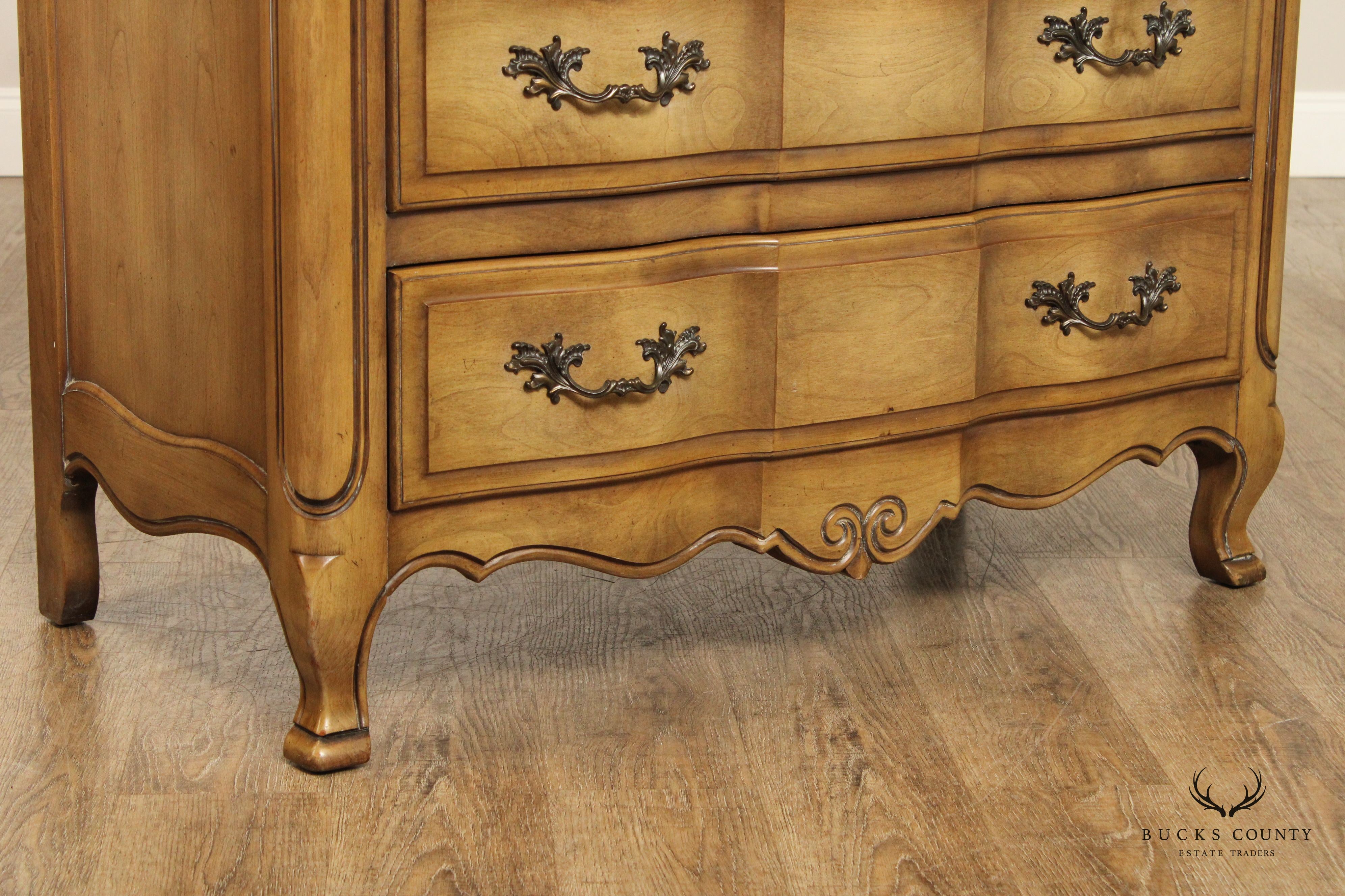 Fancher Vintage French Provincial Style Fruitwood Tall Chest