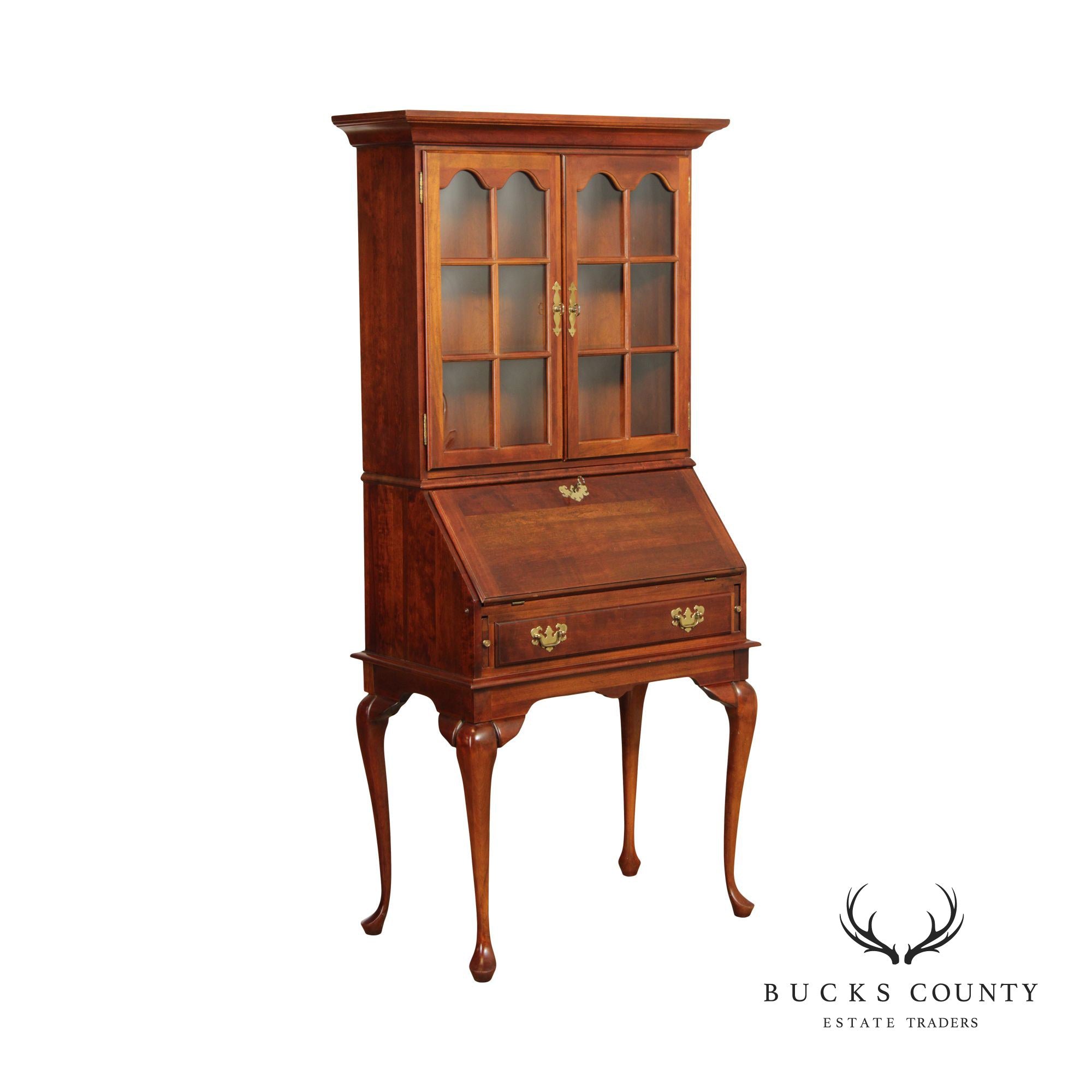 Crescent Queen Anne Style Cherry Secretary Desk Bookcase