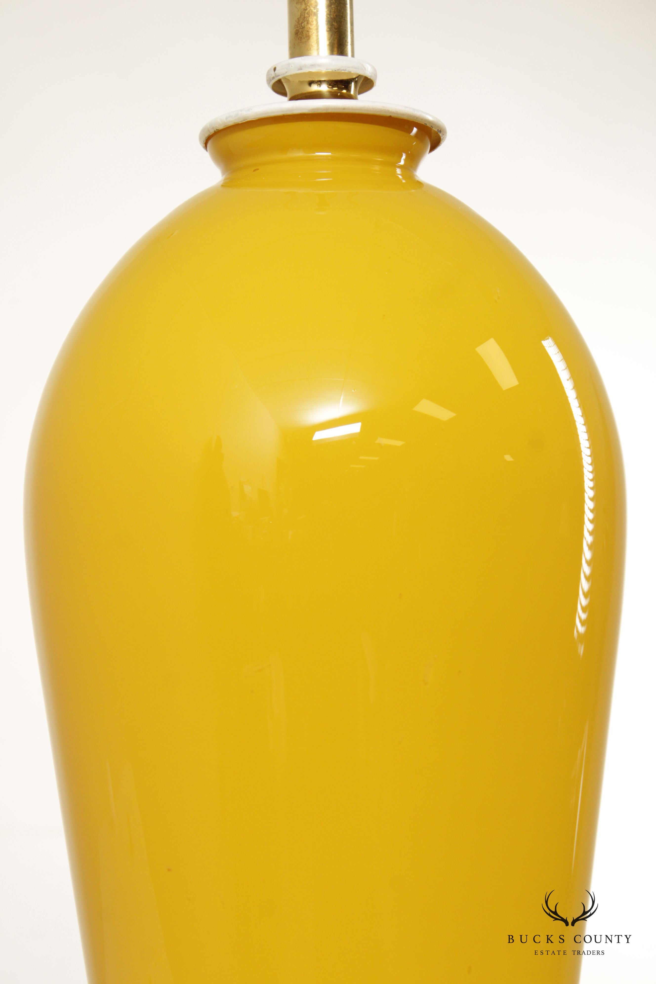 Mid Century Yellow Glass Ginger Jar Table Lamp