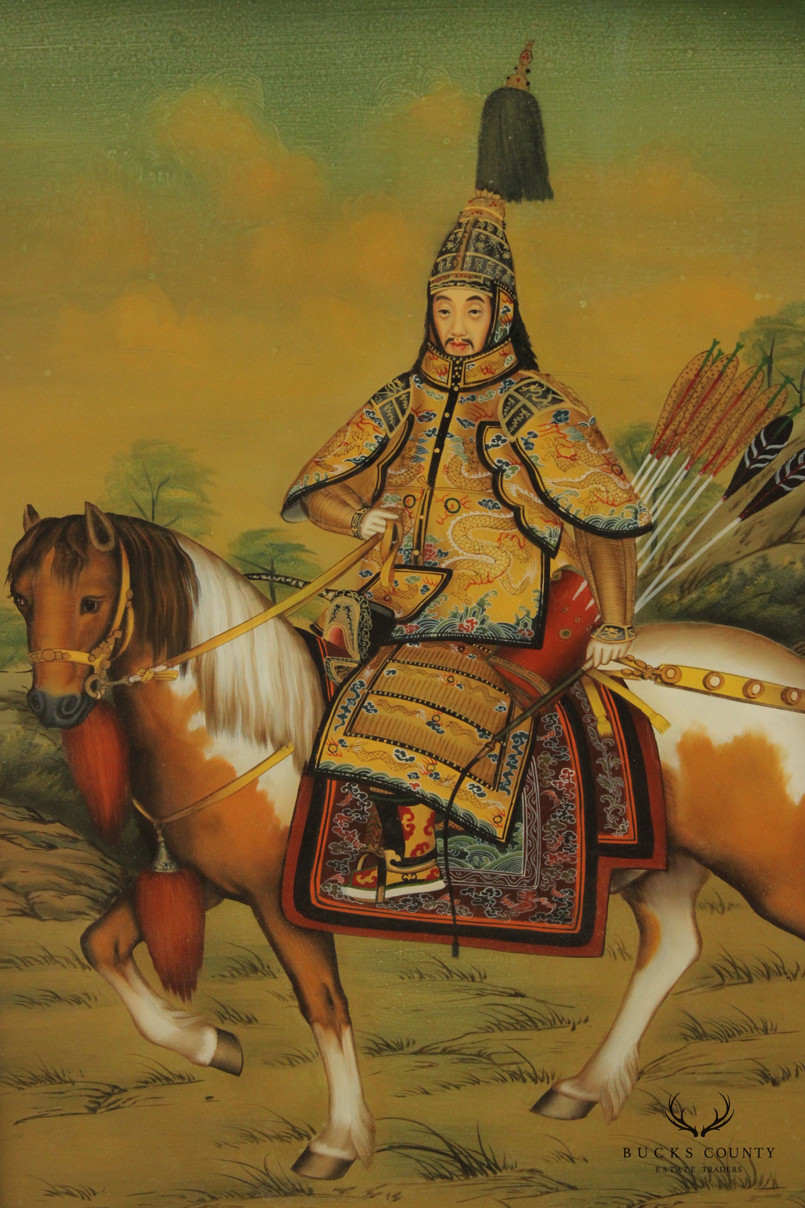 Chinese 'The Qianlong Emperor in Ceremonial Armor on Horseback' Reverse Portrait Portrait, After Giuseppe Castiglione
