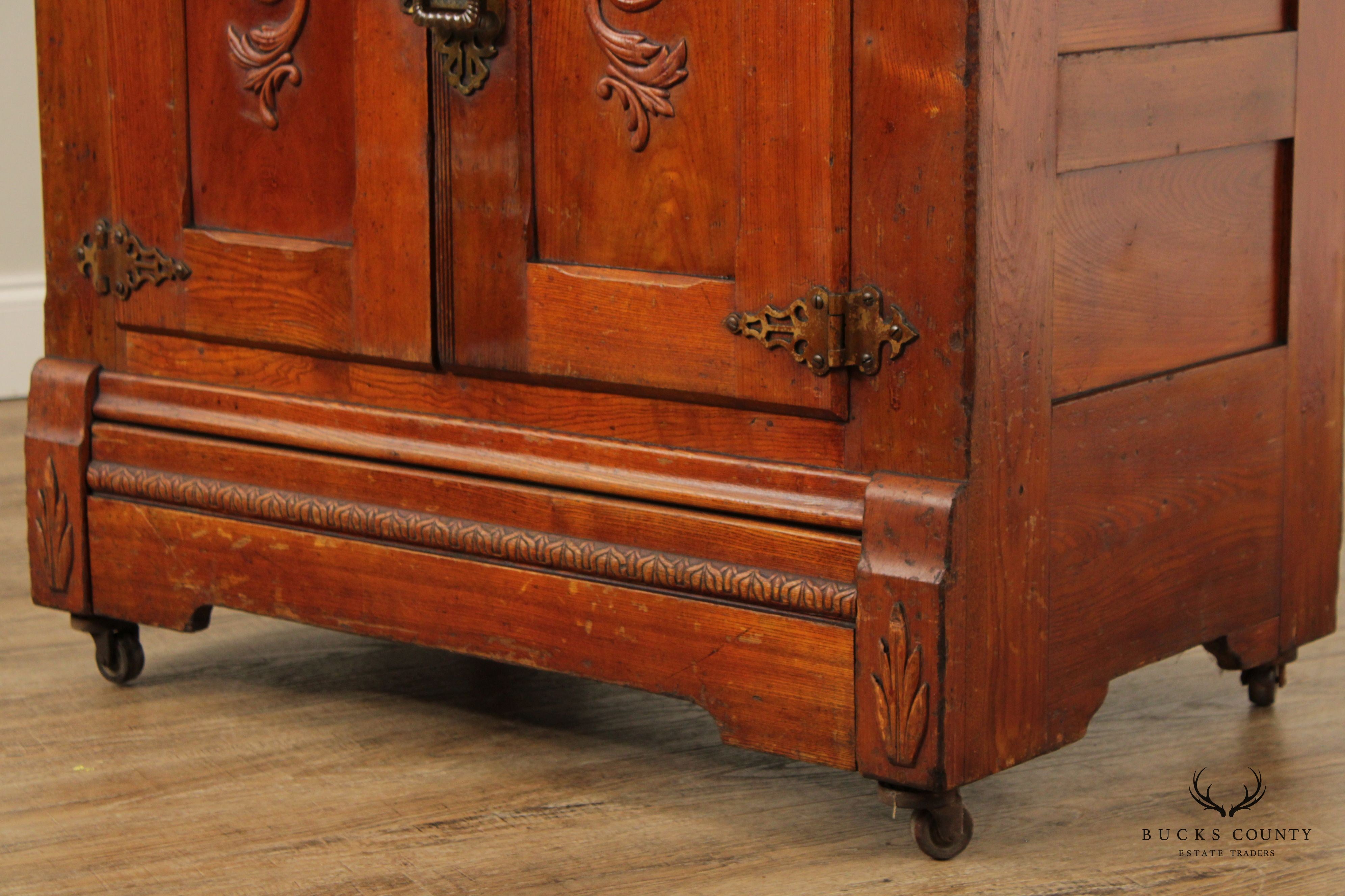 Antique Challenge Iceberg Oak and Tin Lift Lid Icebox