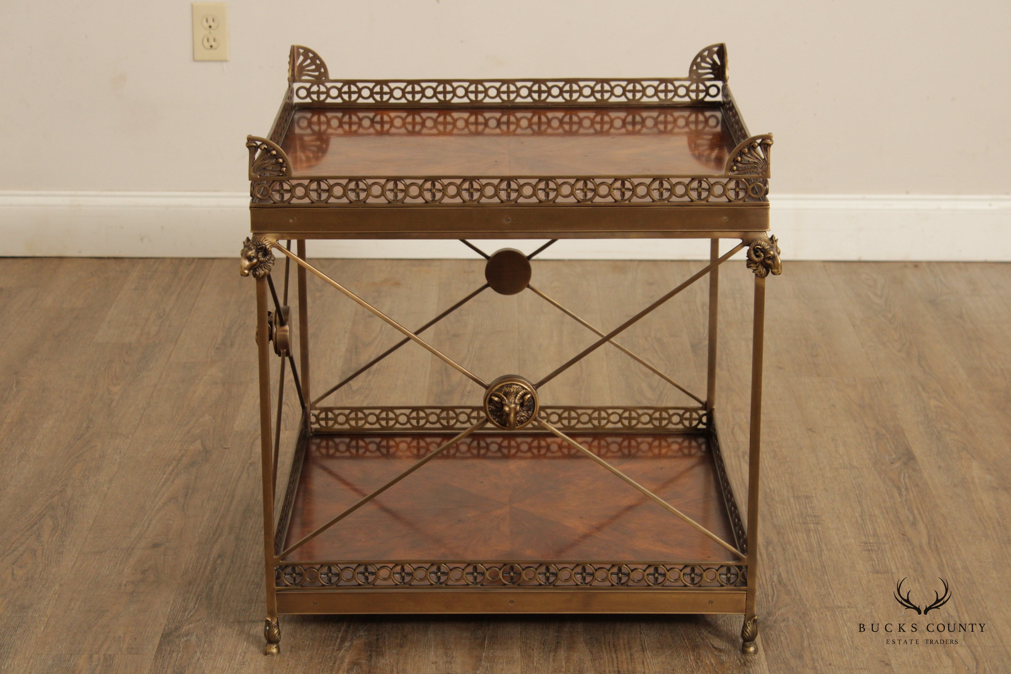 THEODORE ALEXANDER 'ALTHORP' REGENCY STYLE MAHOGANY AND BRASS TWO TIER SIDE TABLE