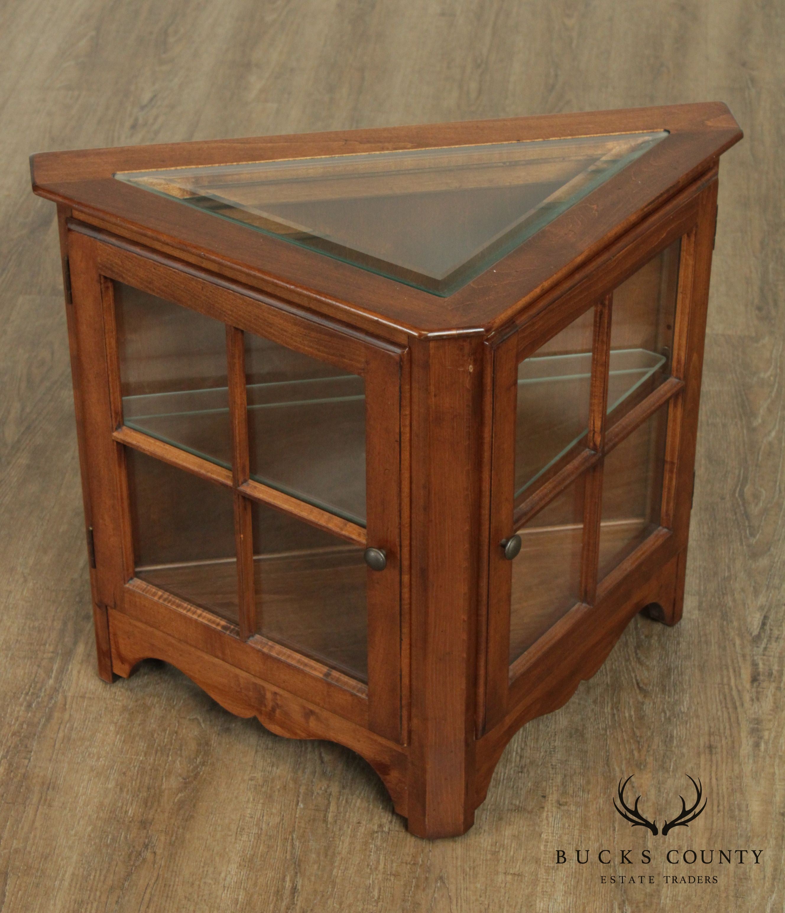 Quality Maple Triangular Vitrine, Curio Cabinet Side Table