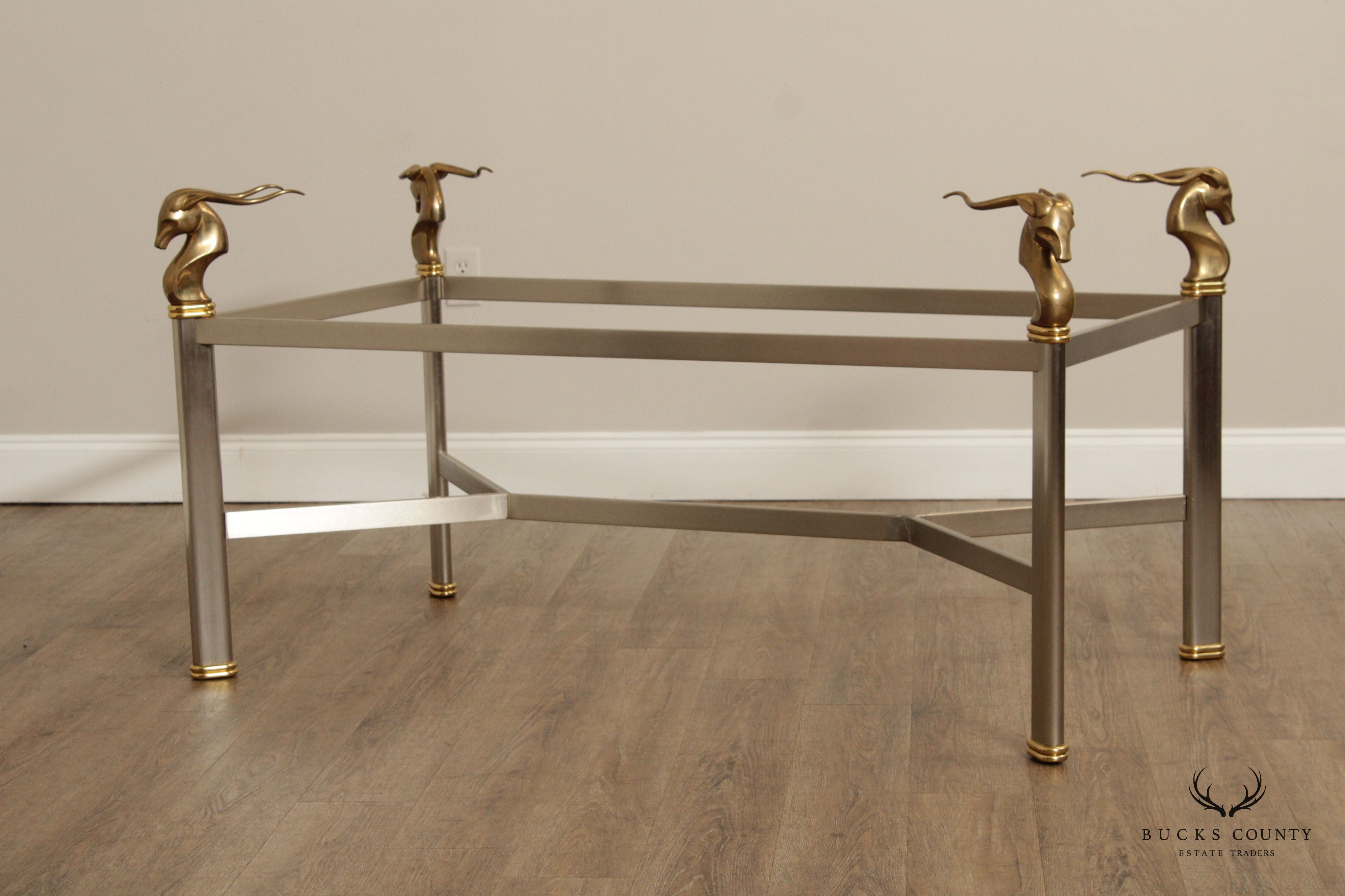 Neoclassical Style Vintage Brass and Steel Rams Head Dining Table
