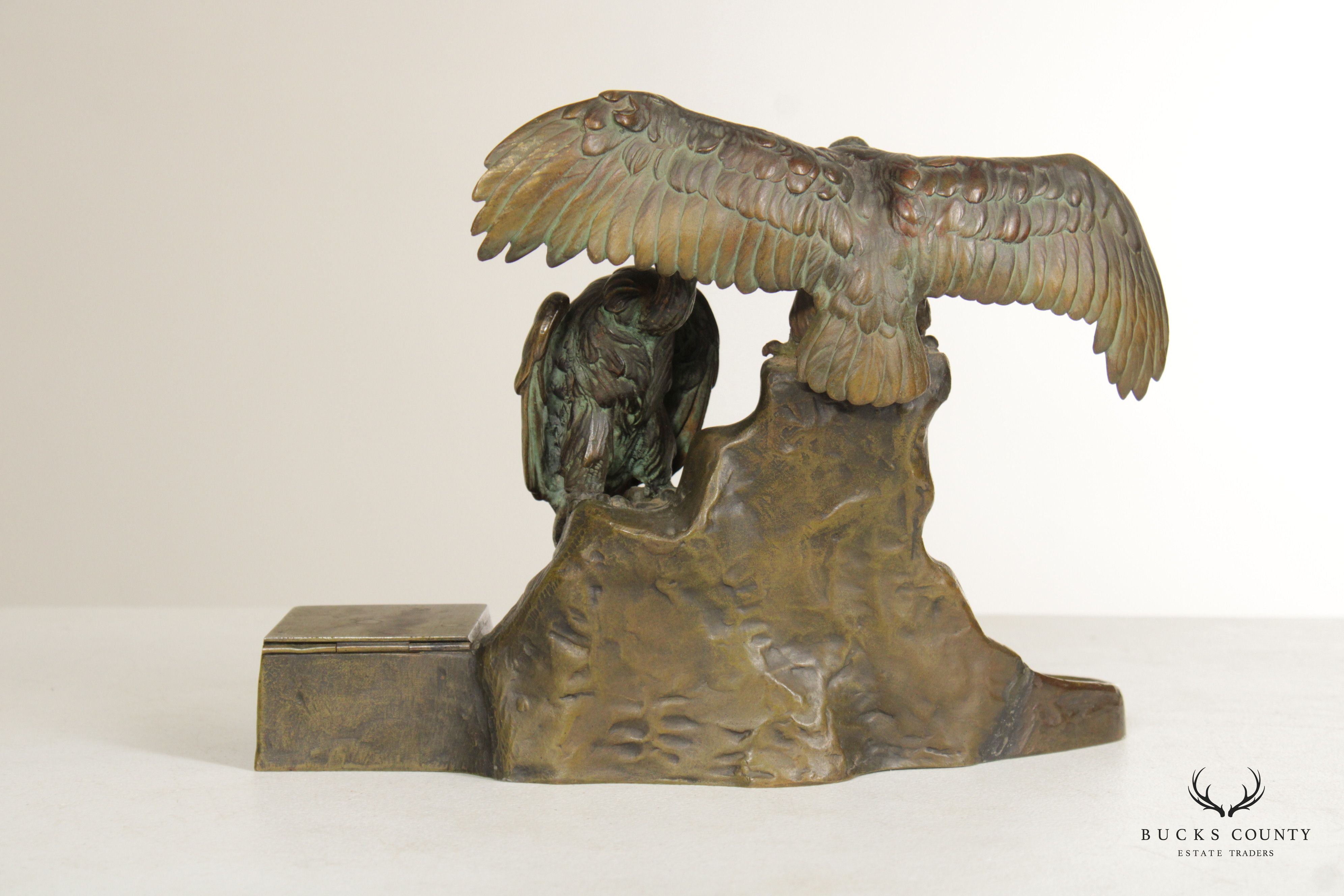 Antique Austrian Sculptural Condor Bronze Inkwell