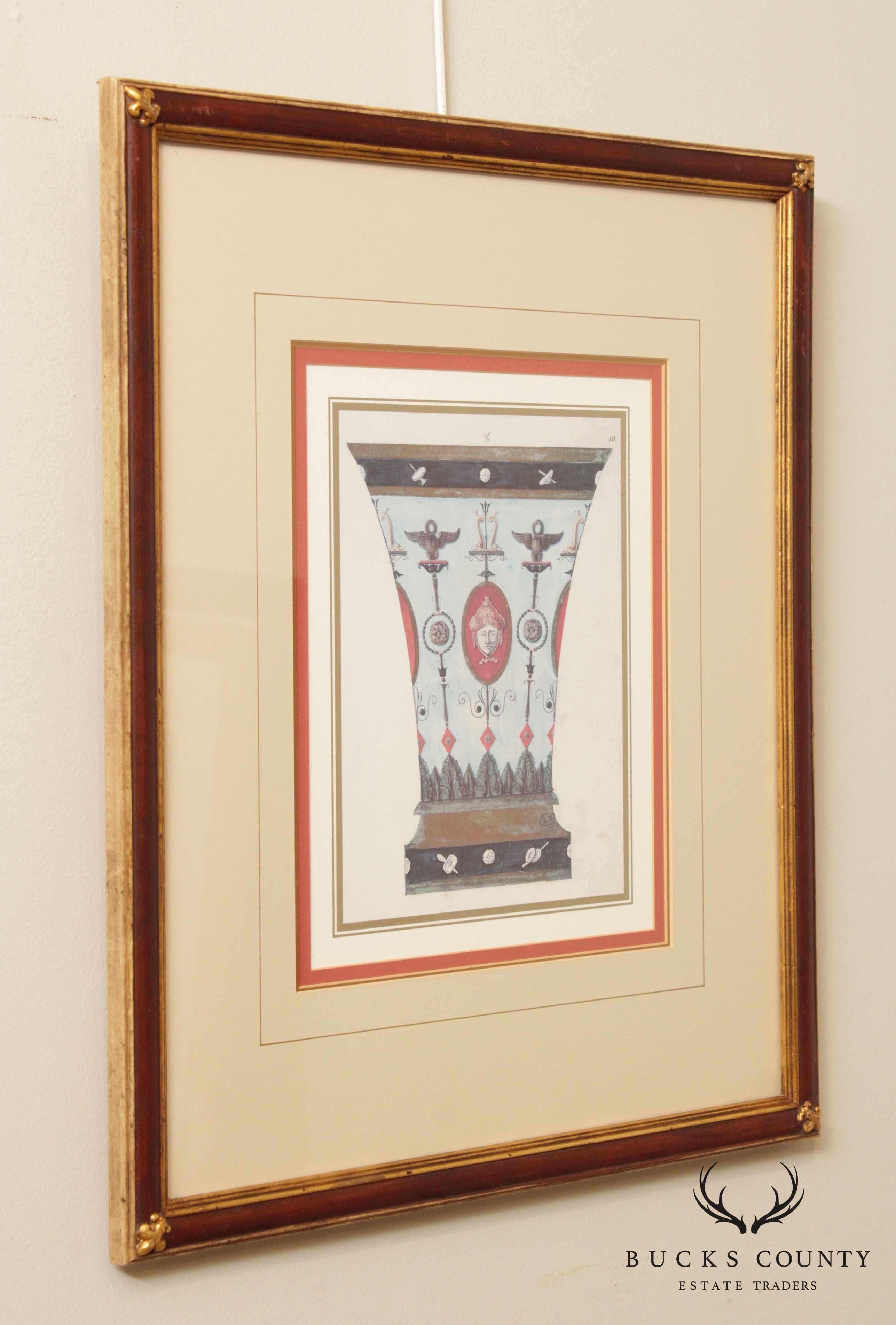 Vintage Jasmine Vase, Colored Engraving