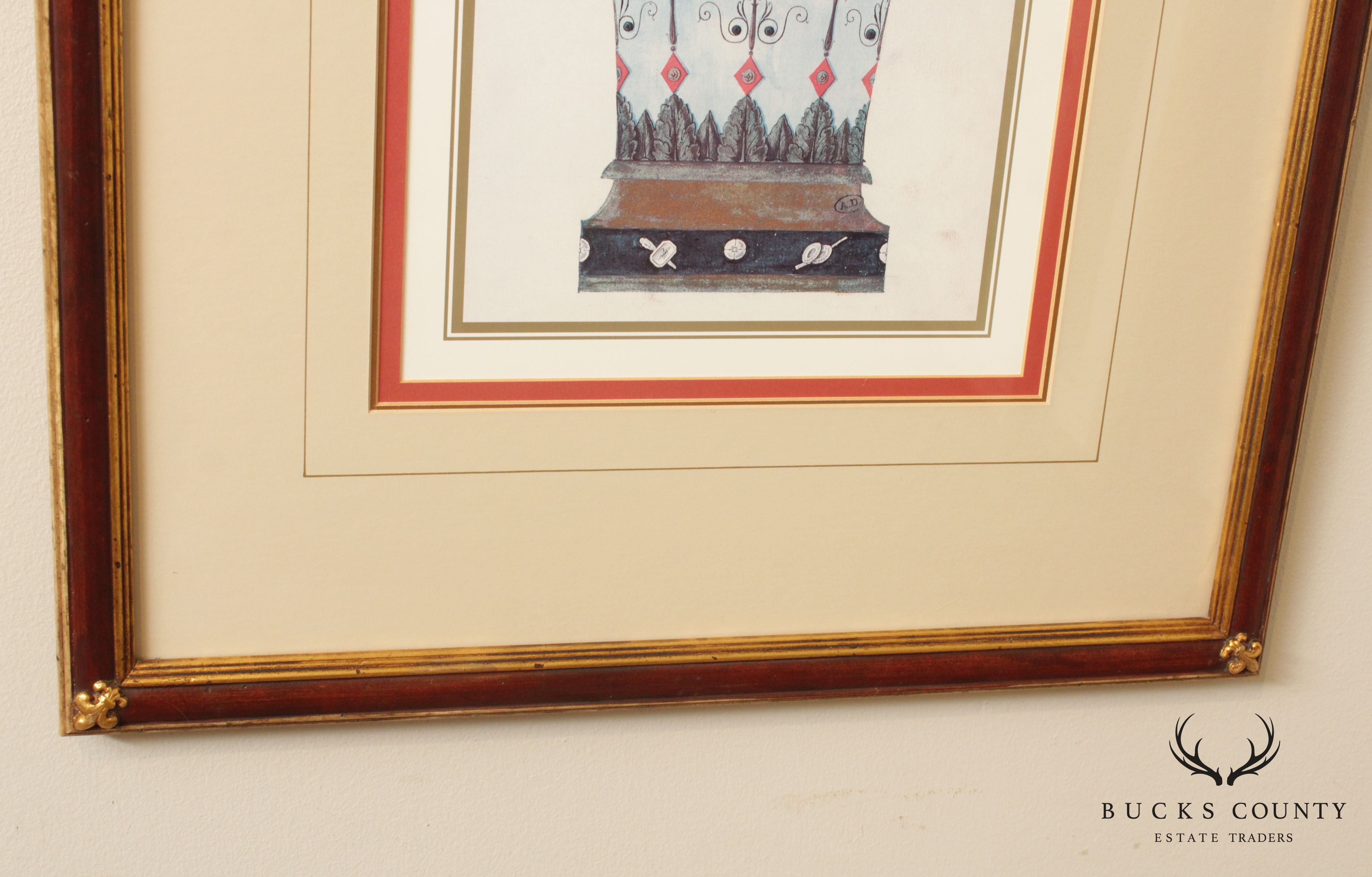 Vintage Jasmine Vase, Colored Engraving