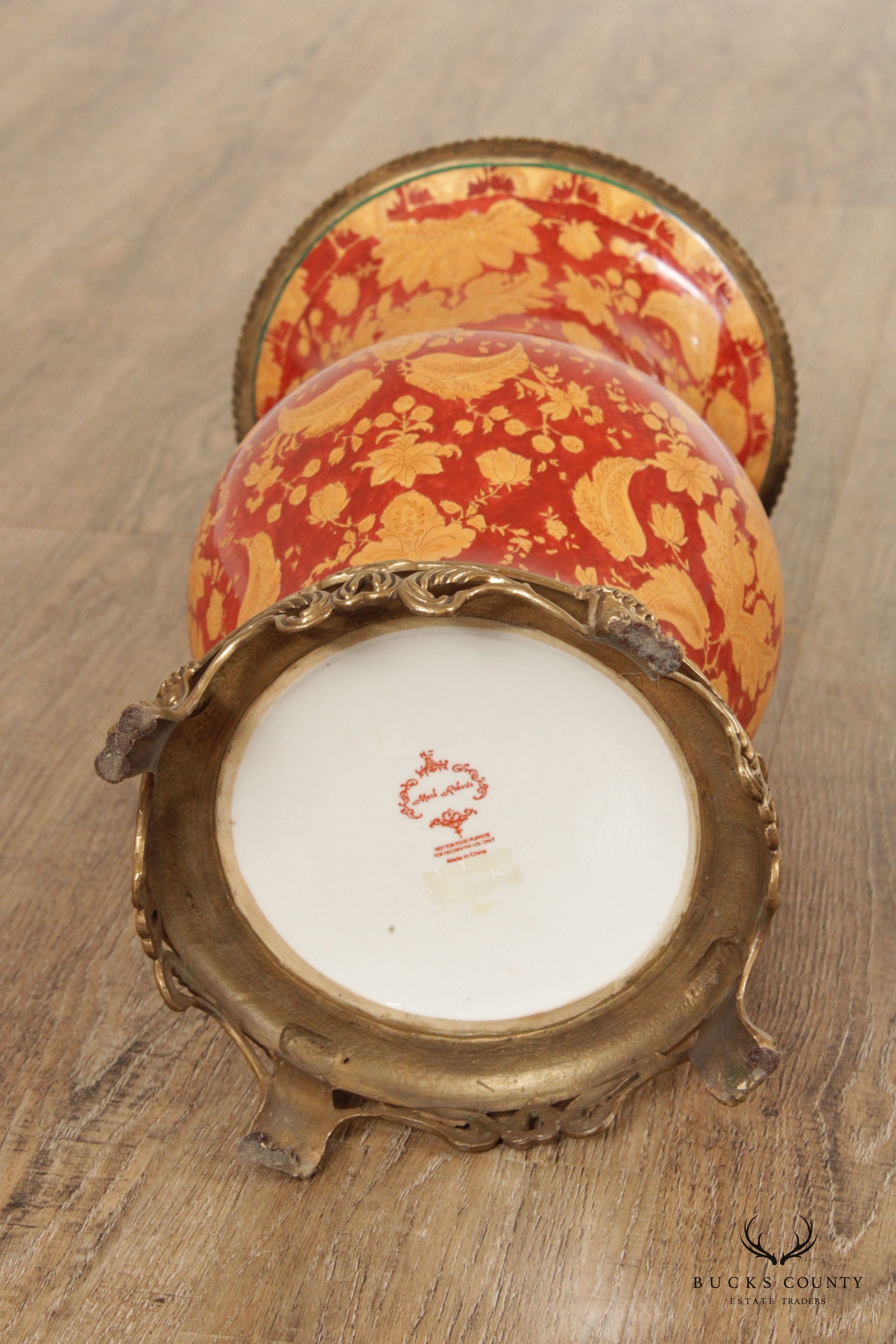 Mark Roberts Asian Inspired Bronze and Porcelain Vase