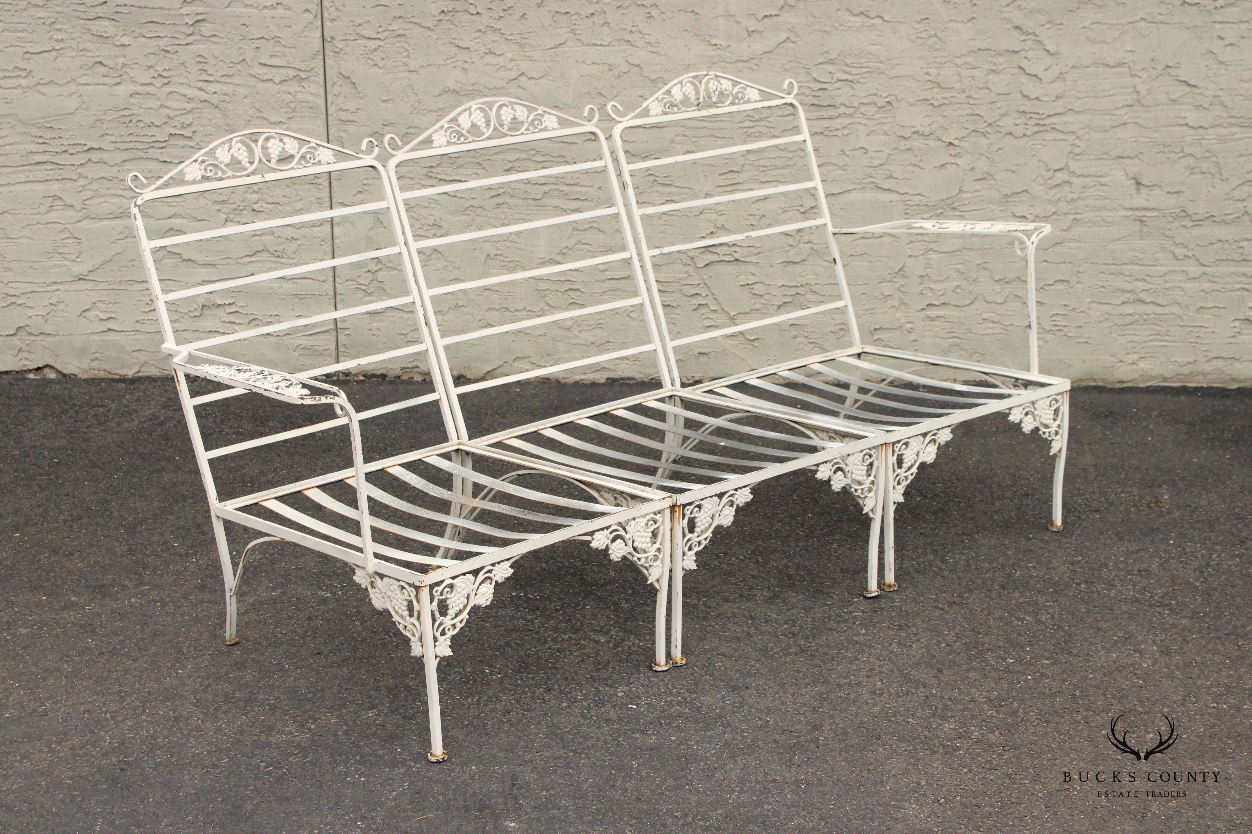 Vintge Quality Wrought Iron Three Piece Outdoor Patio Sofa