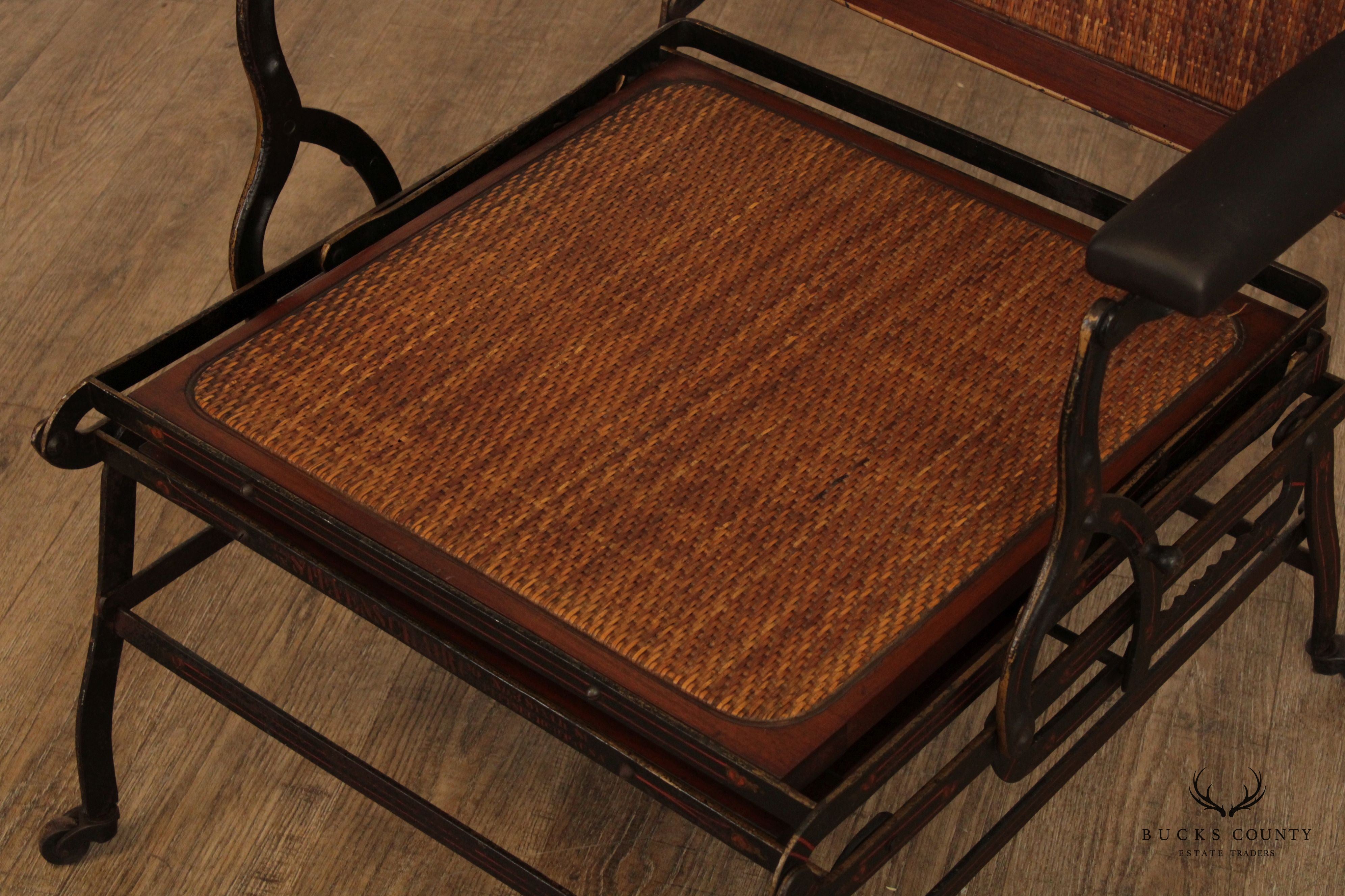 Antique Campaign Cane, Walnut and Iron Adjustable Chaise Lounge Chair