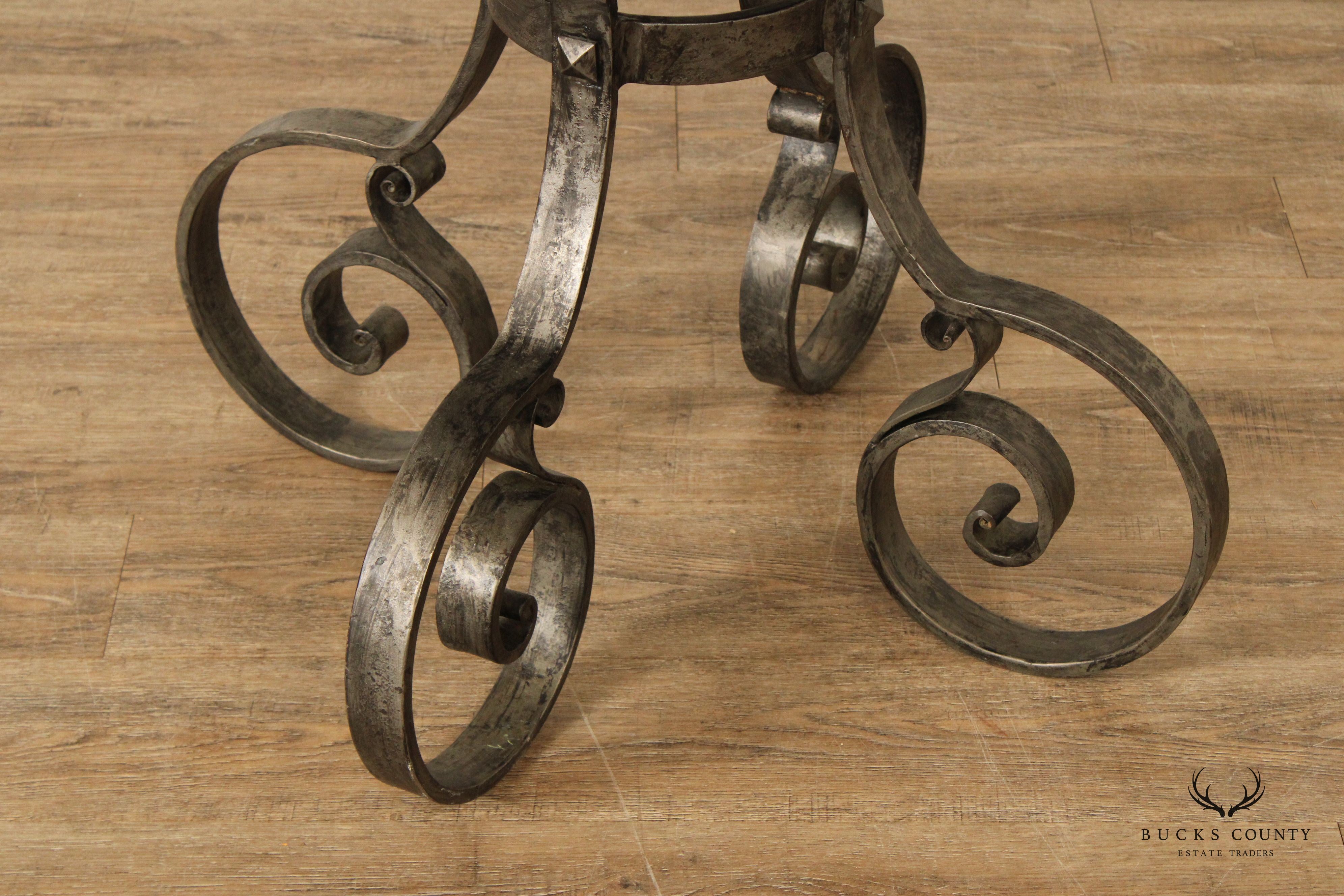 Biedermeier Style Forged Iron Base Round Dining Table