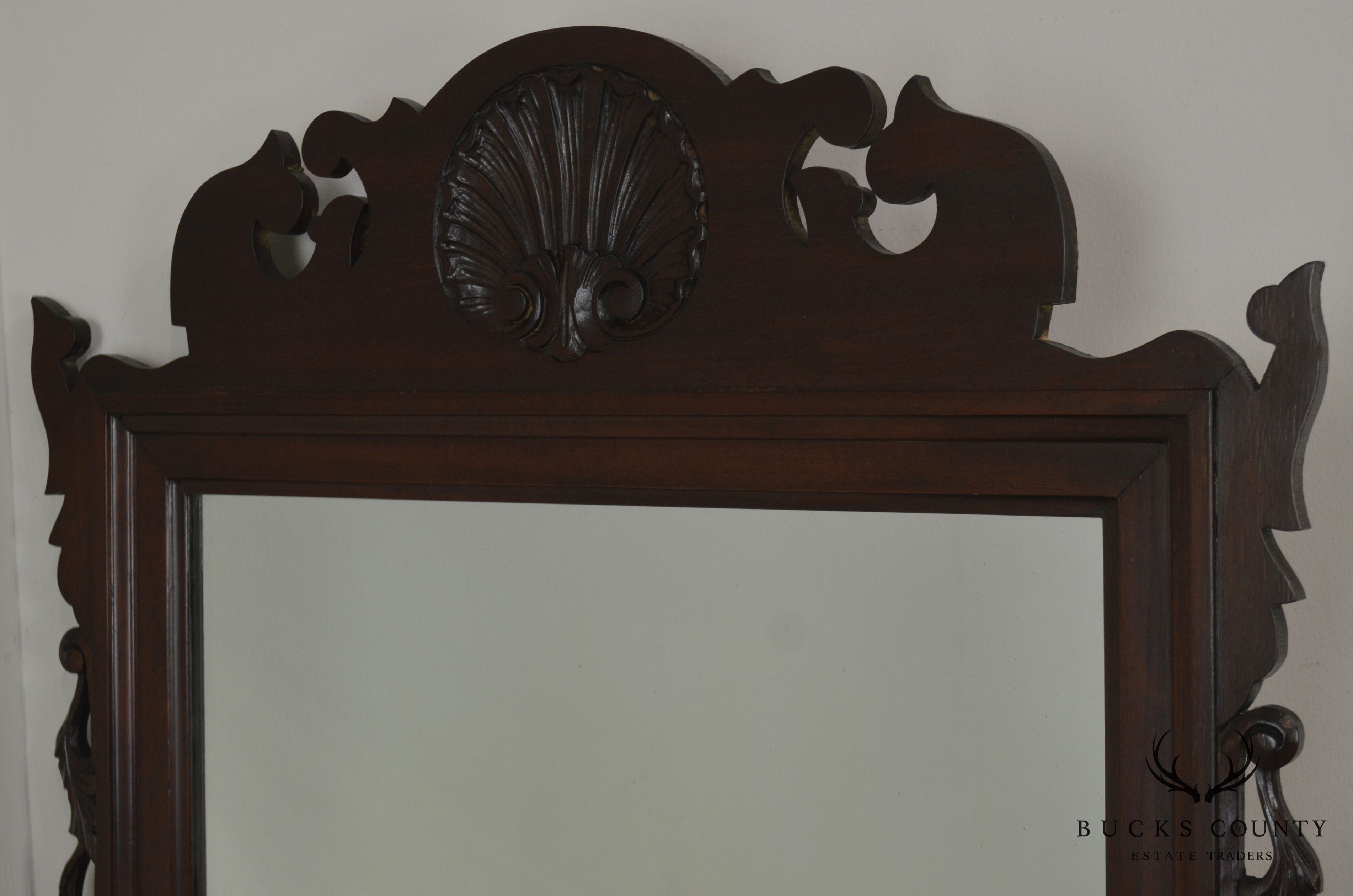 Chippendale Style Vintage Hand Carved Shell Top Mirror