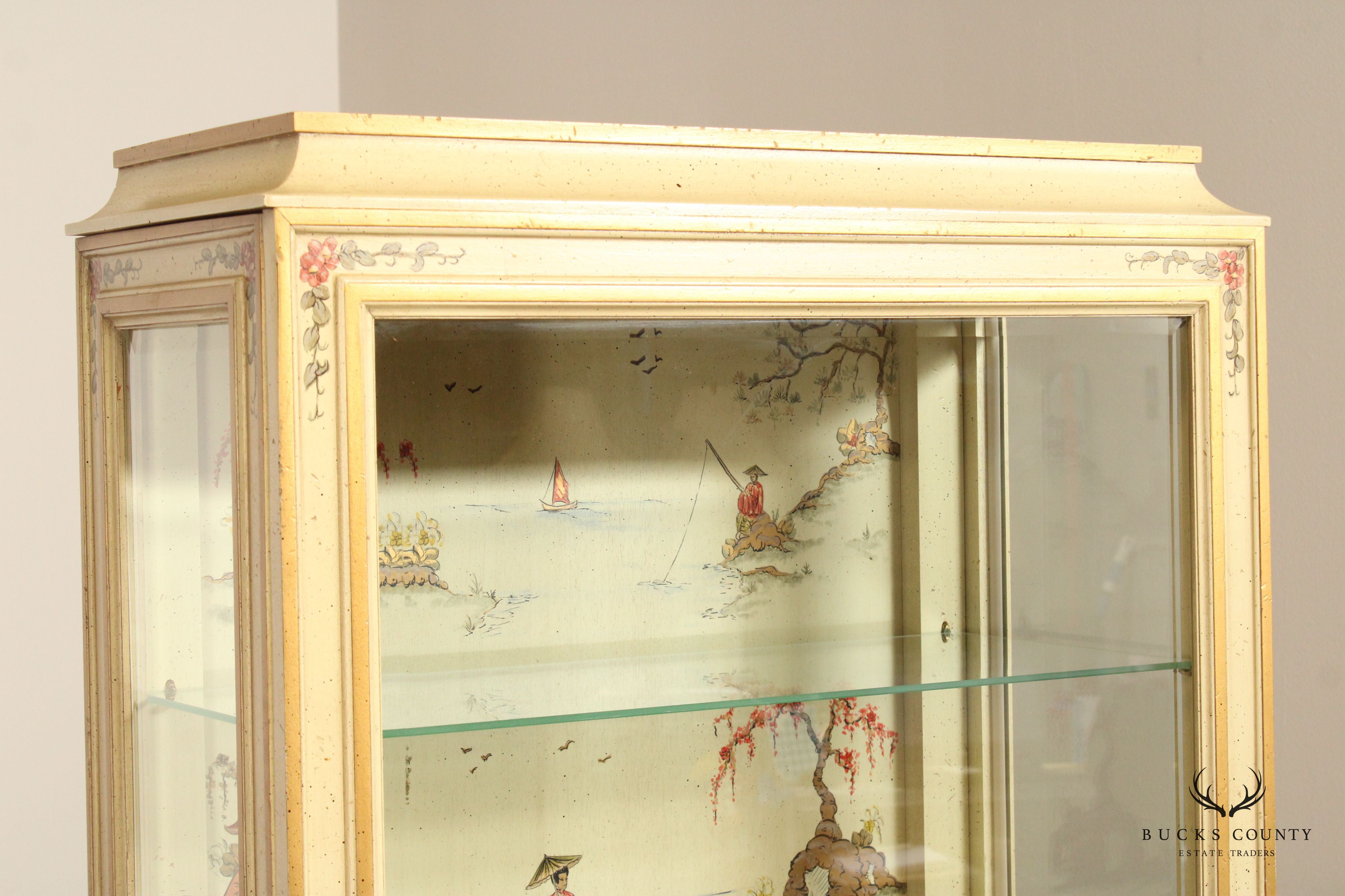 Chinoiserie Decorated Partial Gilt Curio Display Cabinet