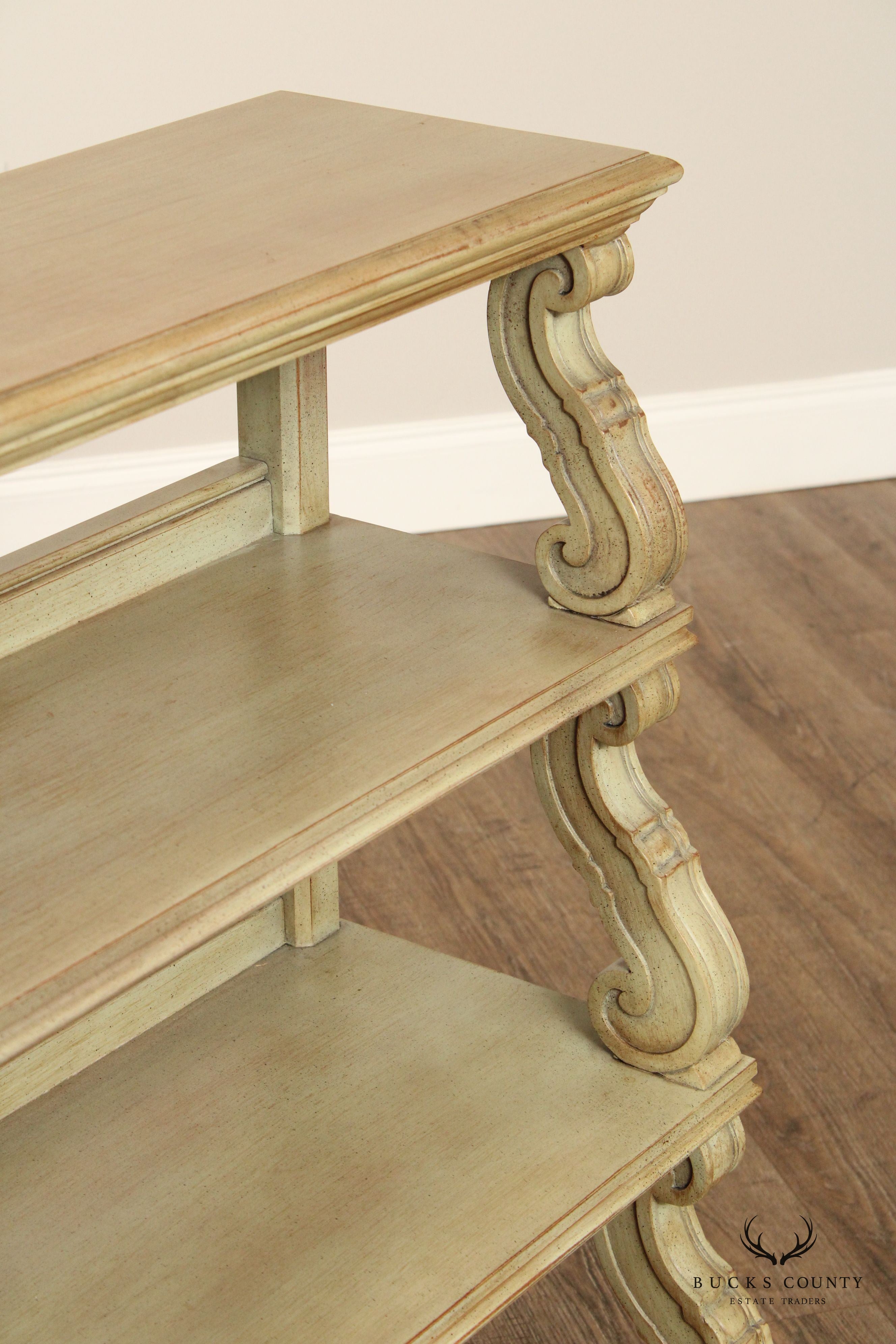 CTH Sherrill Occasional French Country Style Tiered Painted Open Etagere Bookcase