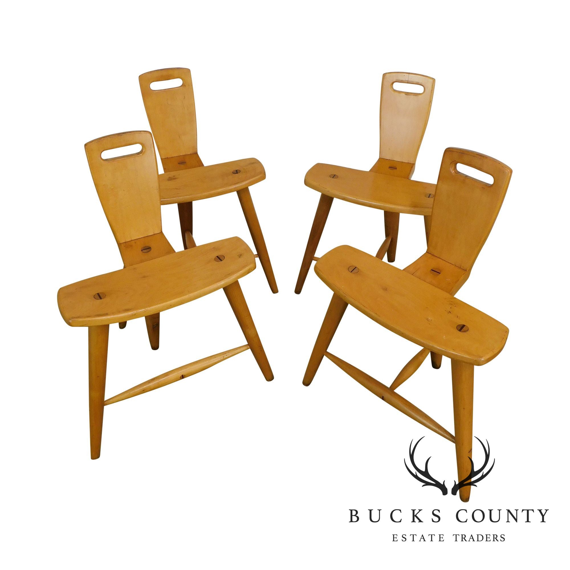 'W.B' Mid Century Modern Birch Wood Set of 4 'Birthing-Chair' Inspired Chairs