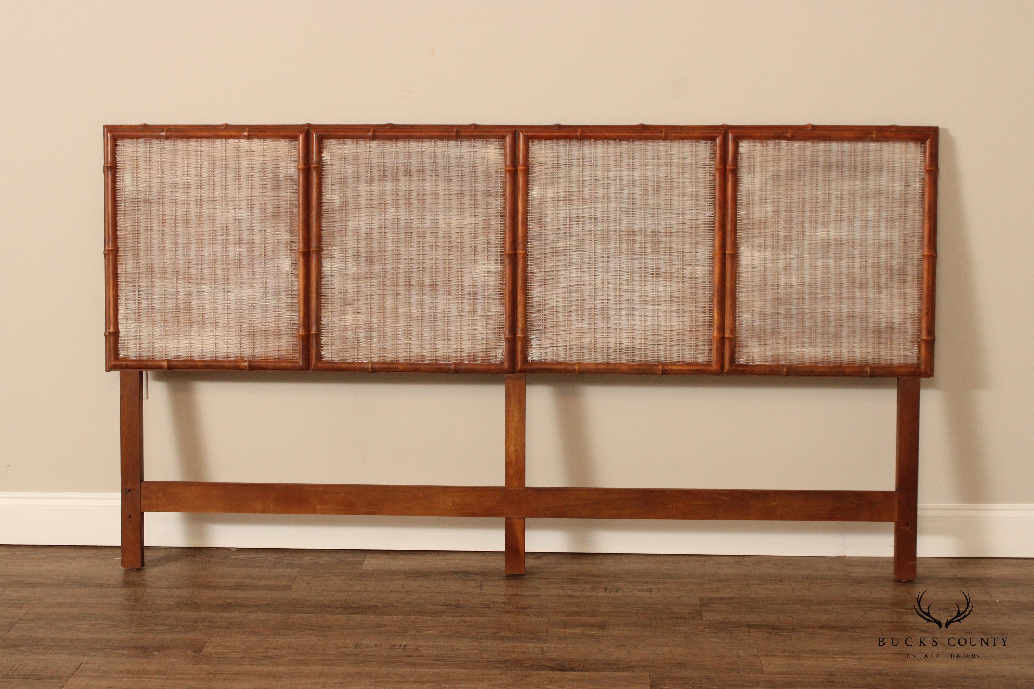Mid Century Modern Faux Bamboo and Wicker King Size Headboard
