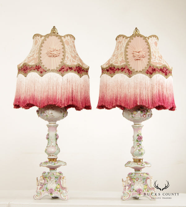 Italian Capodimonte Style Pair of Porcelain Table Lamps