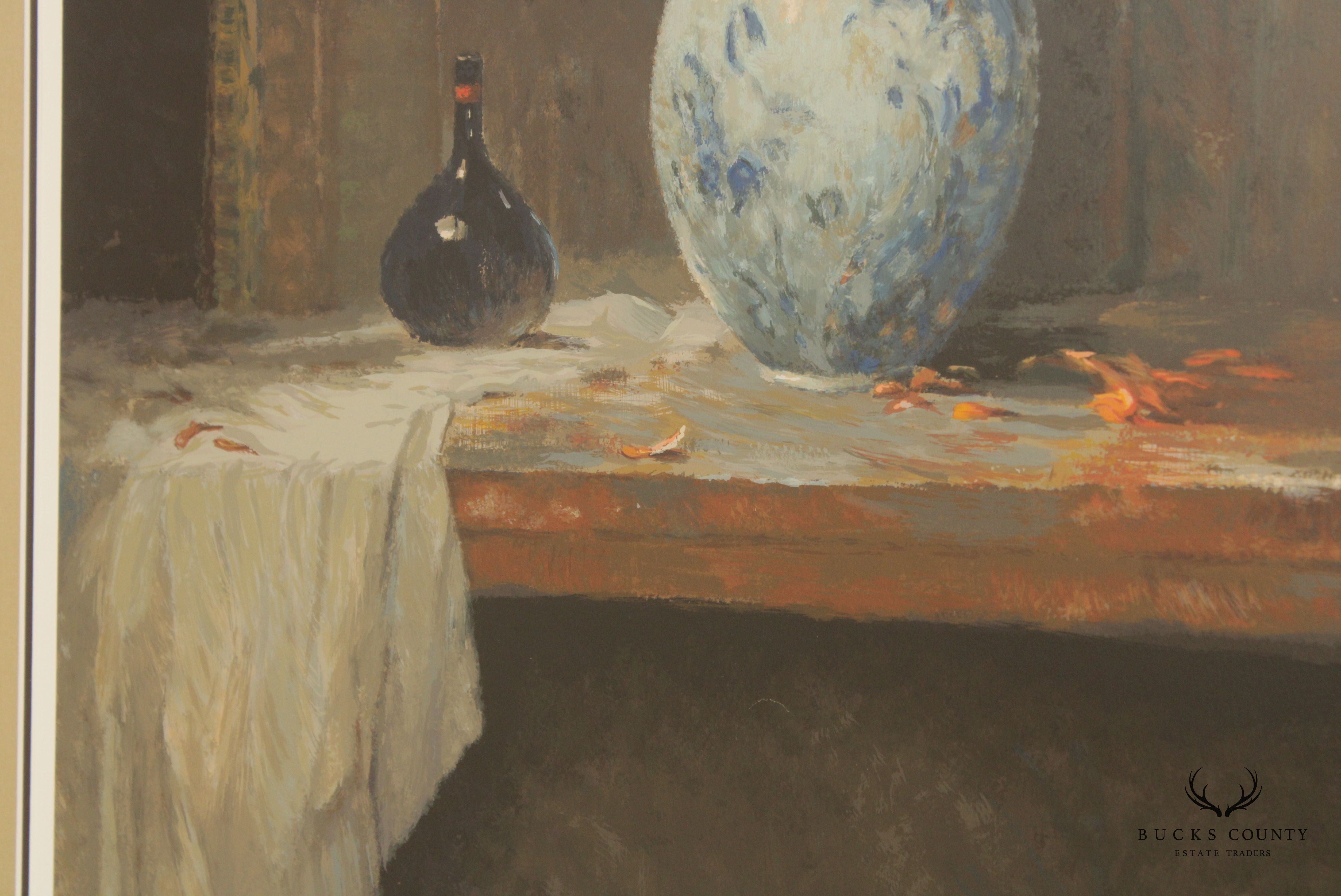 Henri Plisson 'Fluer Tigre' Still Life Serigraph, Custom Framed