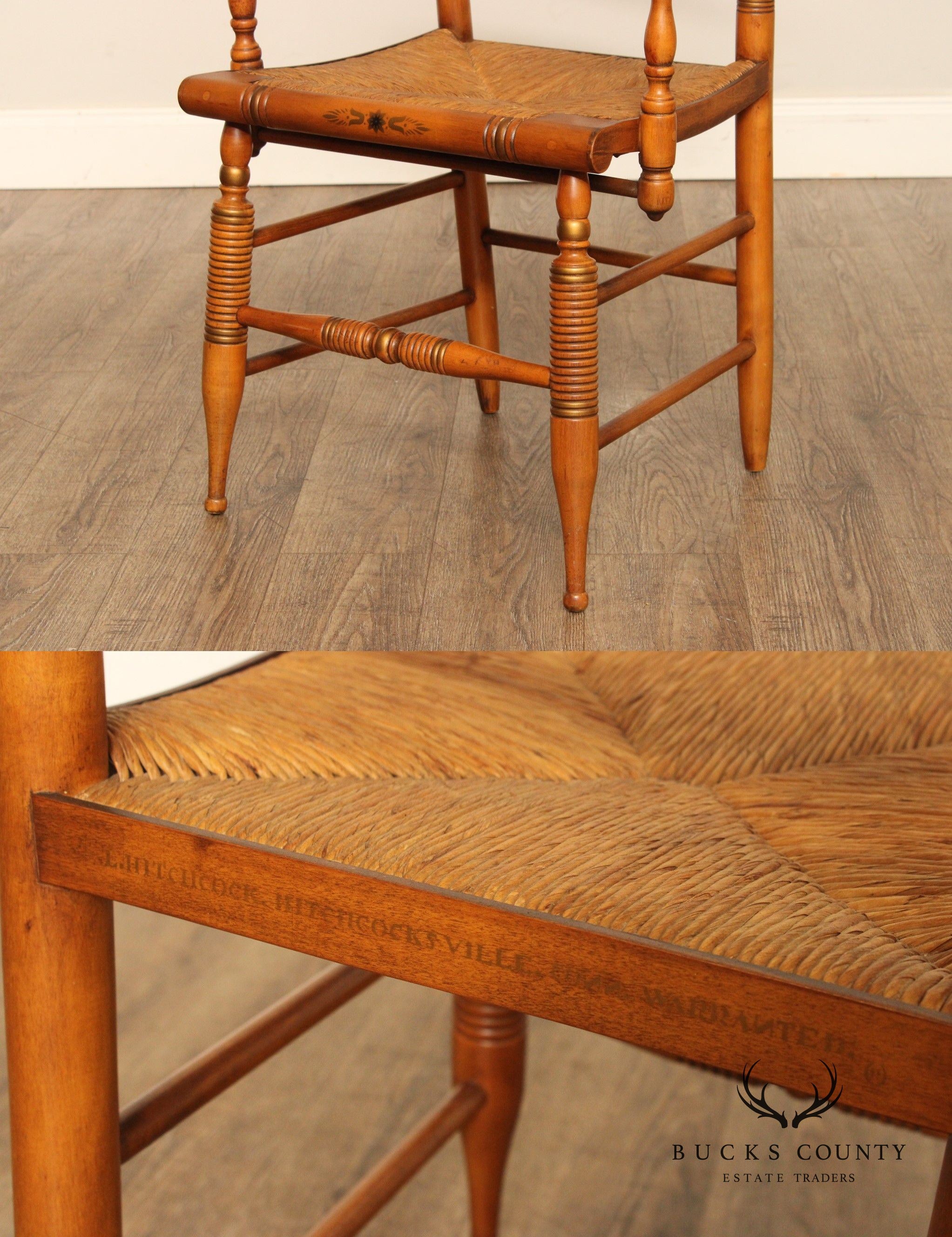 Hitchcock Vintage Set Eight Harvest Stencil Decorated Maple Dining Chairs