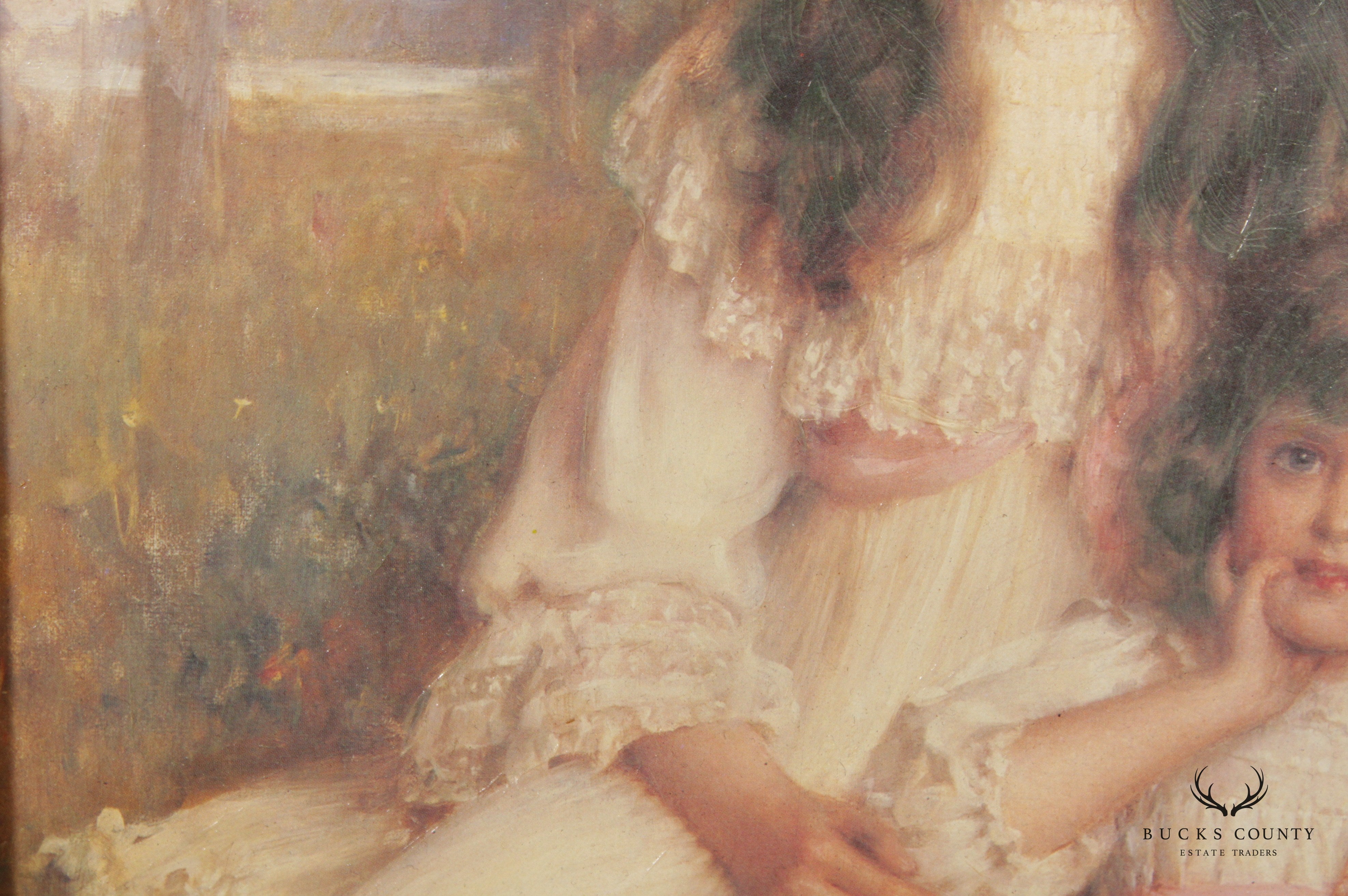 Vintage Framed Victorian Portrait of Two Sisters Fine Art Print, After Robert Edward Morrison