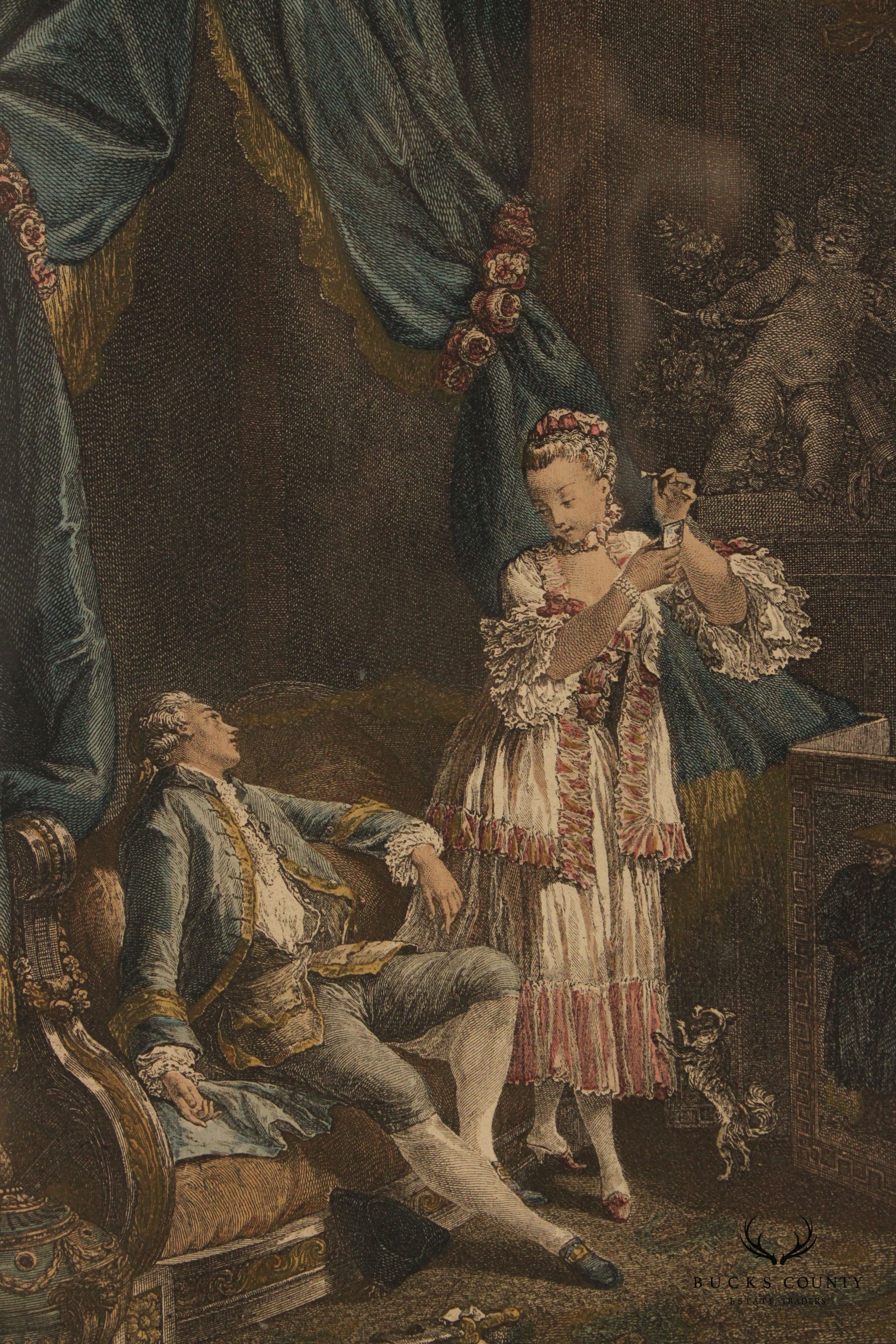 Antique French Pair Colored Engravings, After Nicolas de Launay